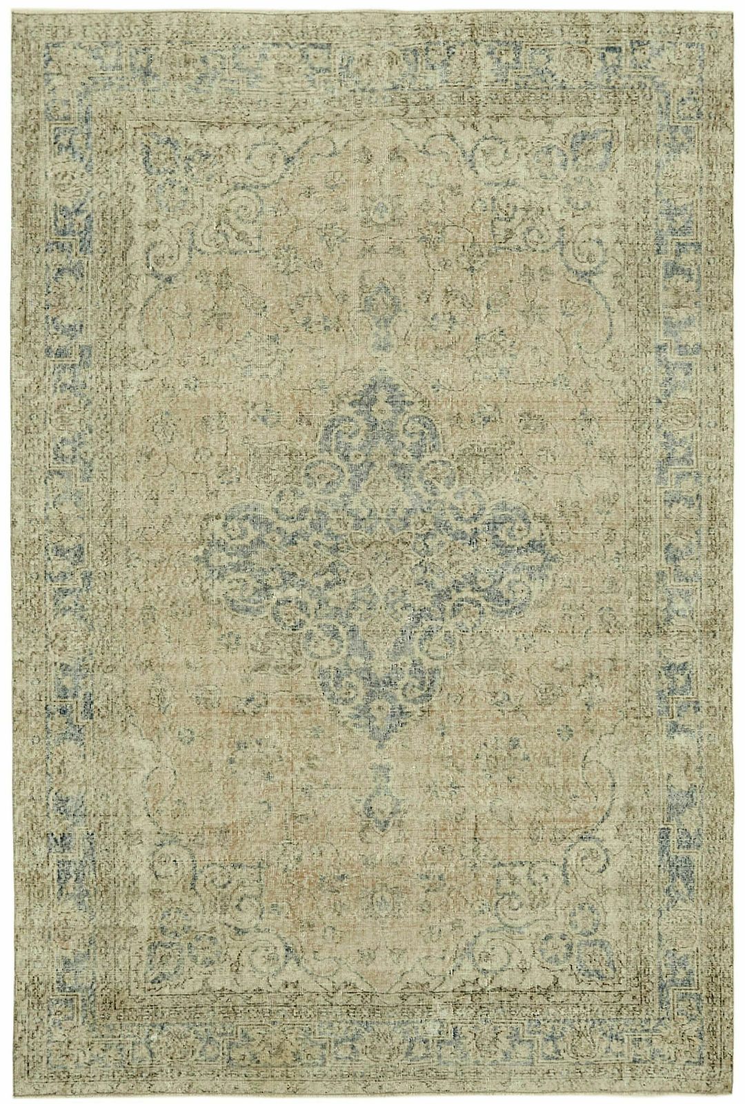 Handmade Anatolian Beige Turkish Vintage Area Rug 207 Cm X 310 Cm