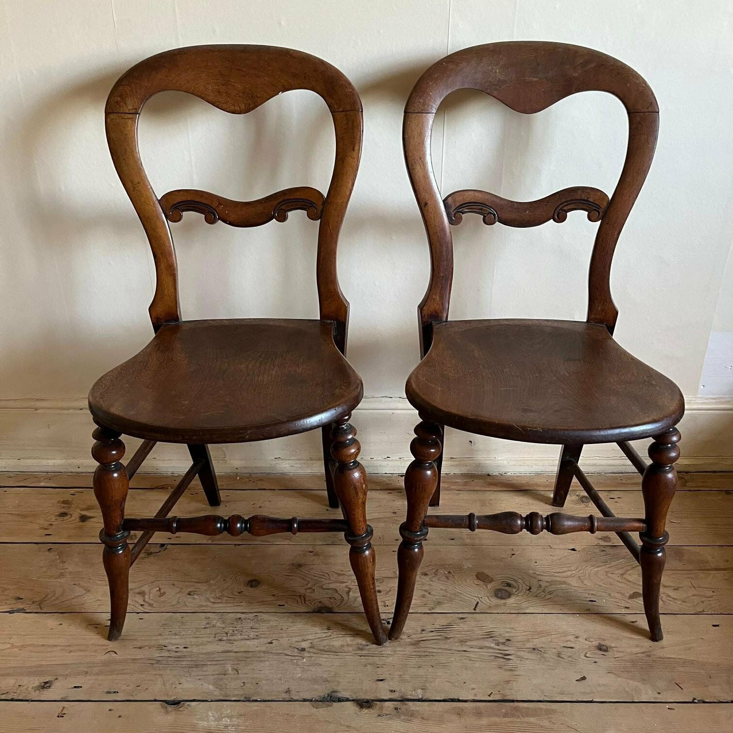 A Pair Of Birch Antique Chairs With Balloon Back photo 525.0