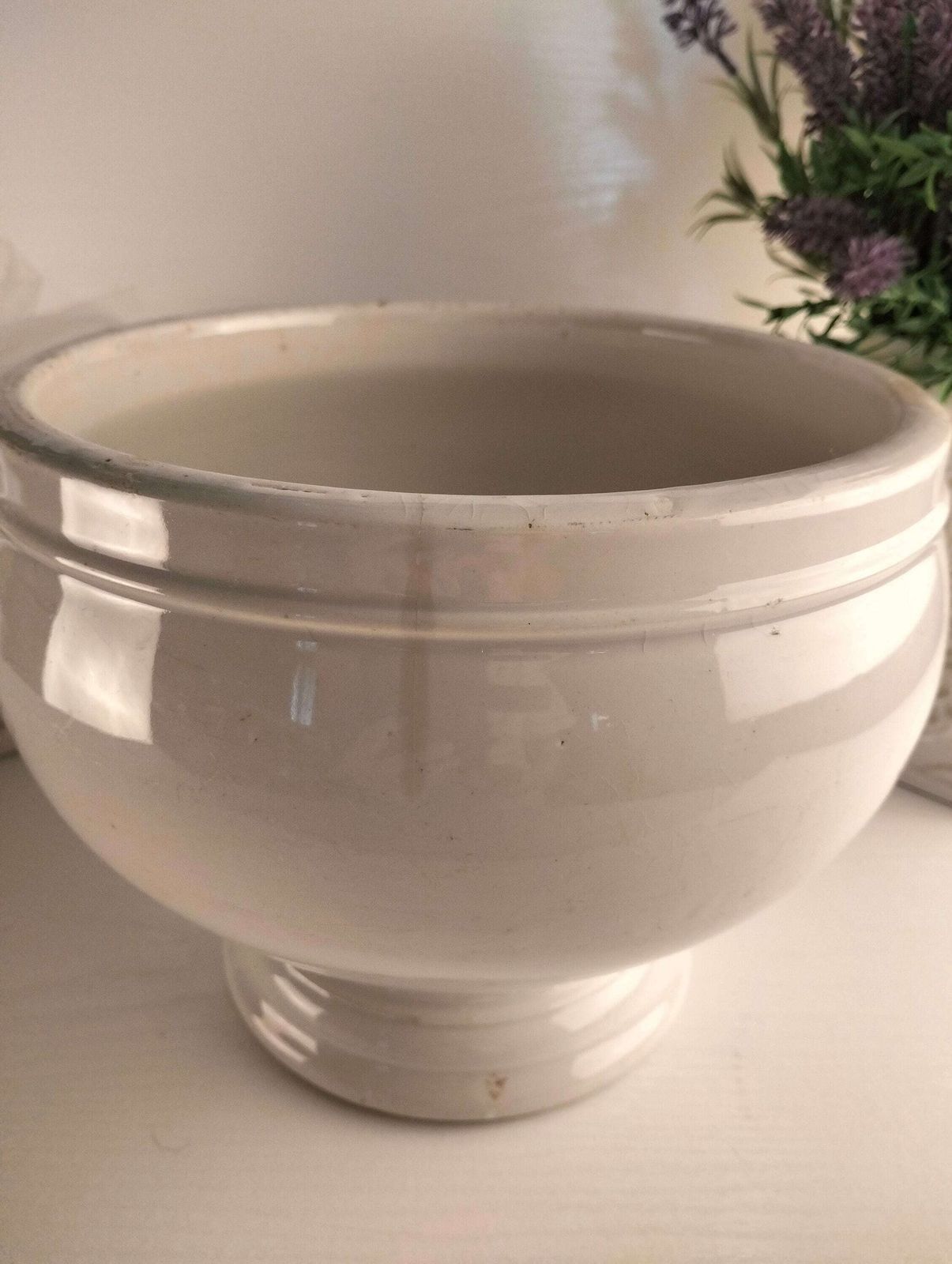 French Vintage Large Lions Head Serving Bowls, French Vintage White Earthenware Tureen, White Porcelain Jardinière, French Onion Soup Bowl photo Home Decor