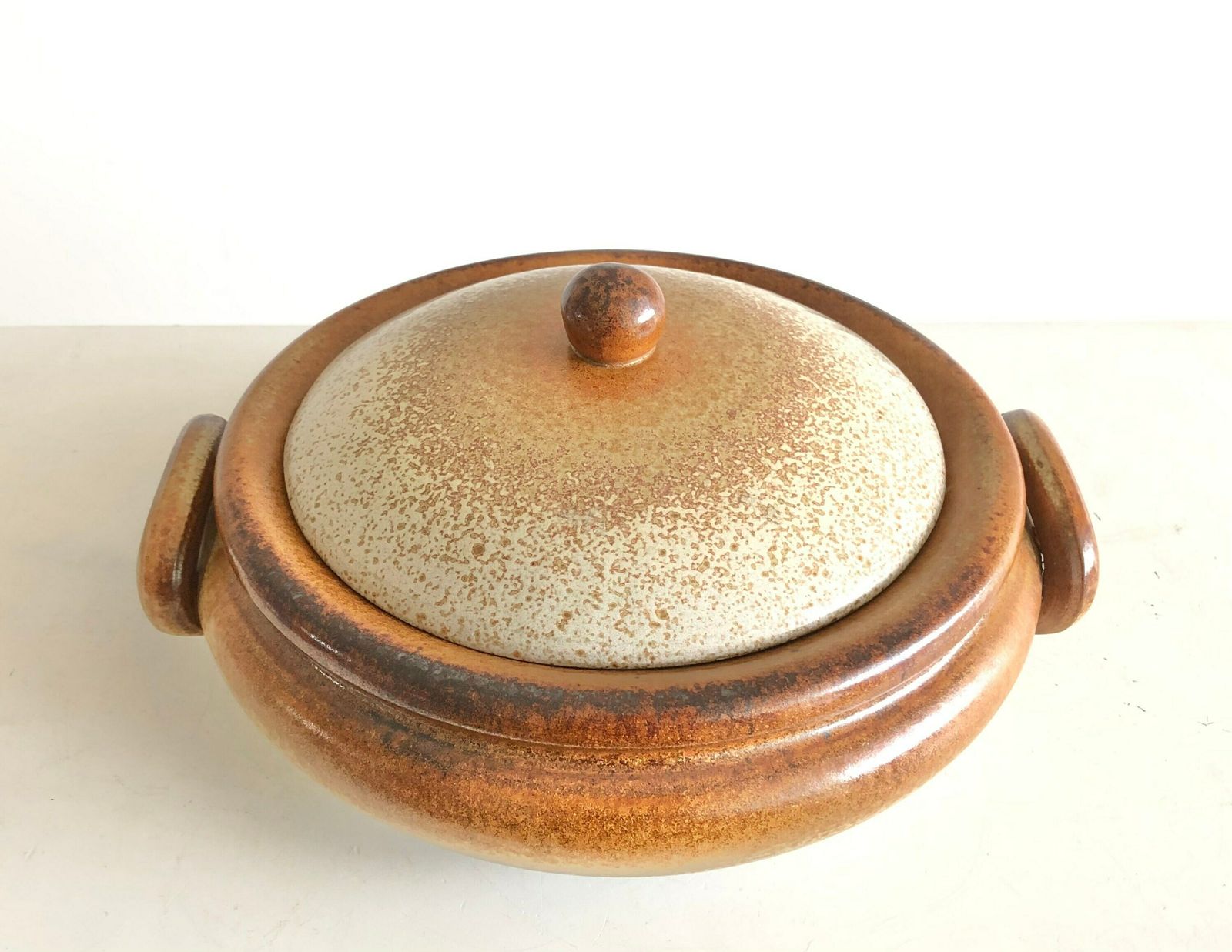 Danish Mid Century Modern Large Original Gunni Nordstrøm Fine Art Ceramic Studio Bowl With Jar In Gorgeous Nuanced Brown And Beige Glaze photo furniture