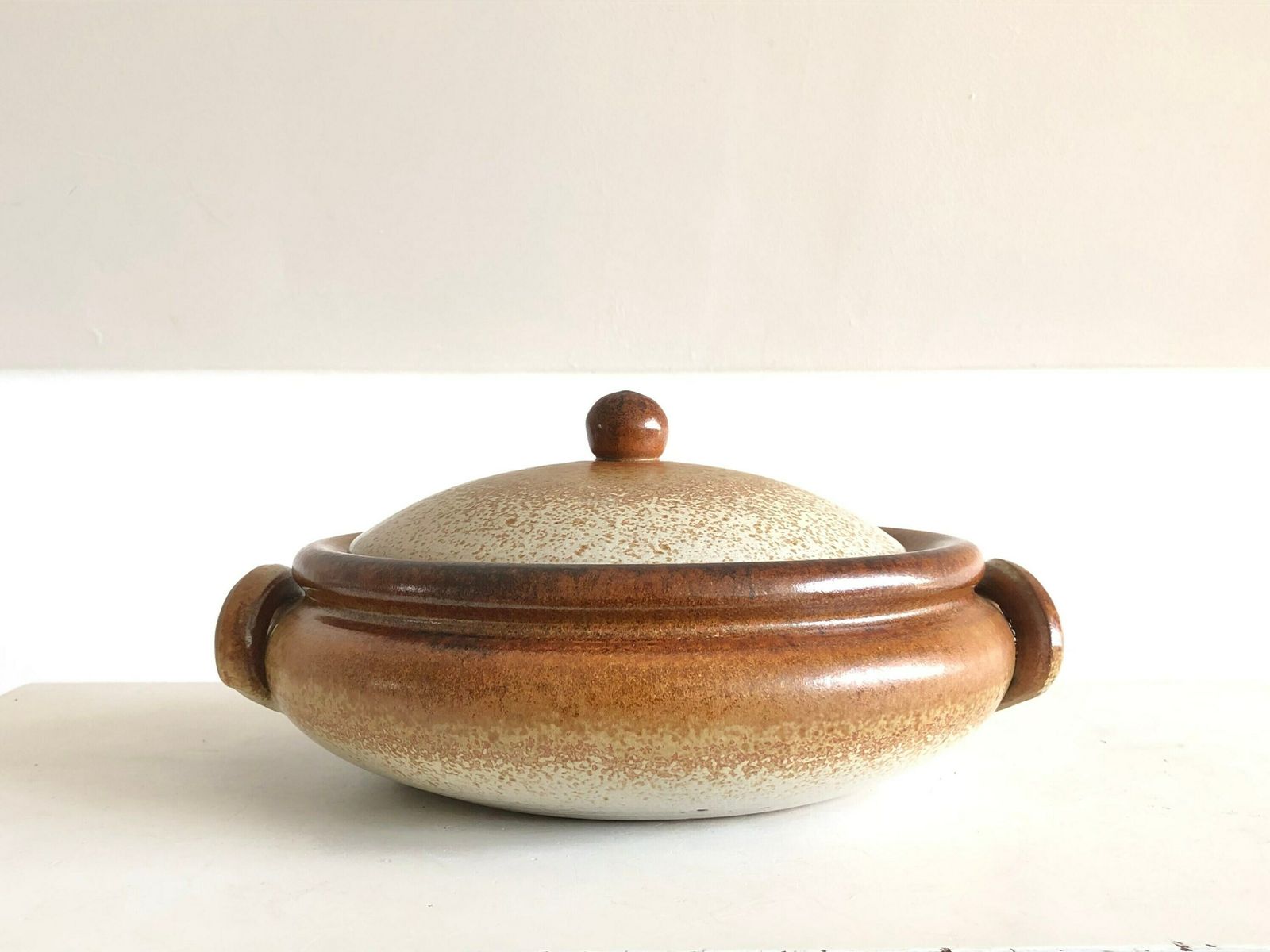 Danish Mid Century Modern Large Original Gunni Nordstrøm Fine Art Ceramic Studio Bowl With Jar In Gorgeous Nuanced Brown And Beige Glaze photo vinterior