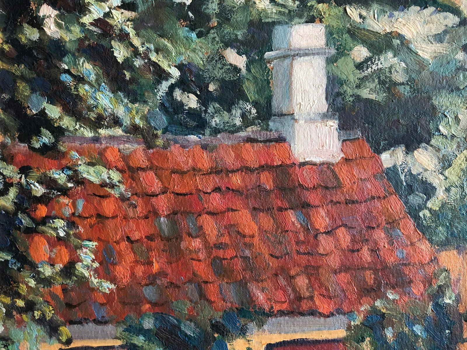 Original Oil Painting From Denmark With Motive Of Cozy Yellow House In Summertime photo Art