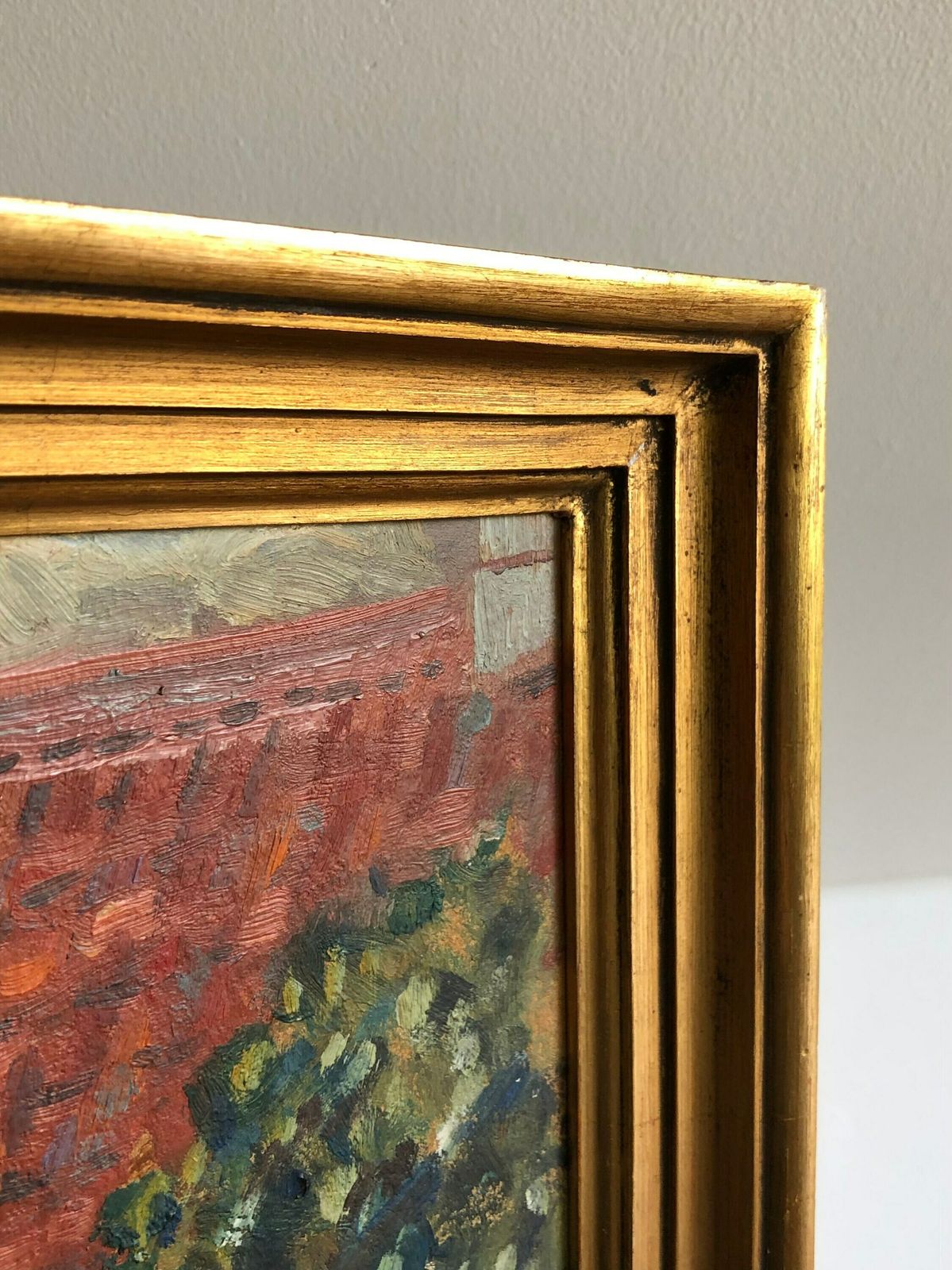 Original Oil Painting From Denmark With Motive Of Cozy Yellow House In Summertime photo vintage