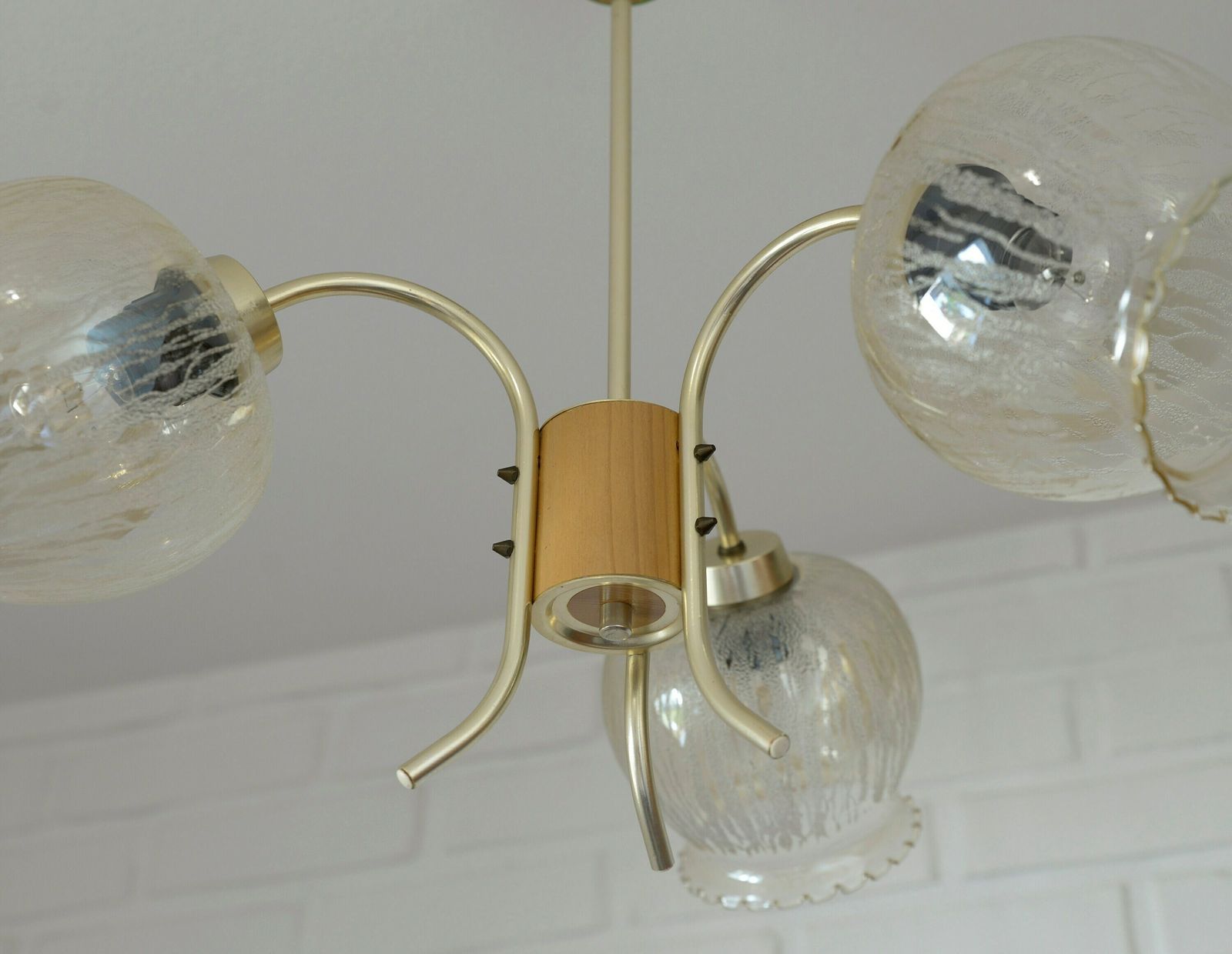 Vintage Pendant Light / Hanging Lamp / Gooseneck Chandelier / Mid Century Light Fixture / Yugoslavia 1960s / Amber Glass photo vinterior