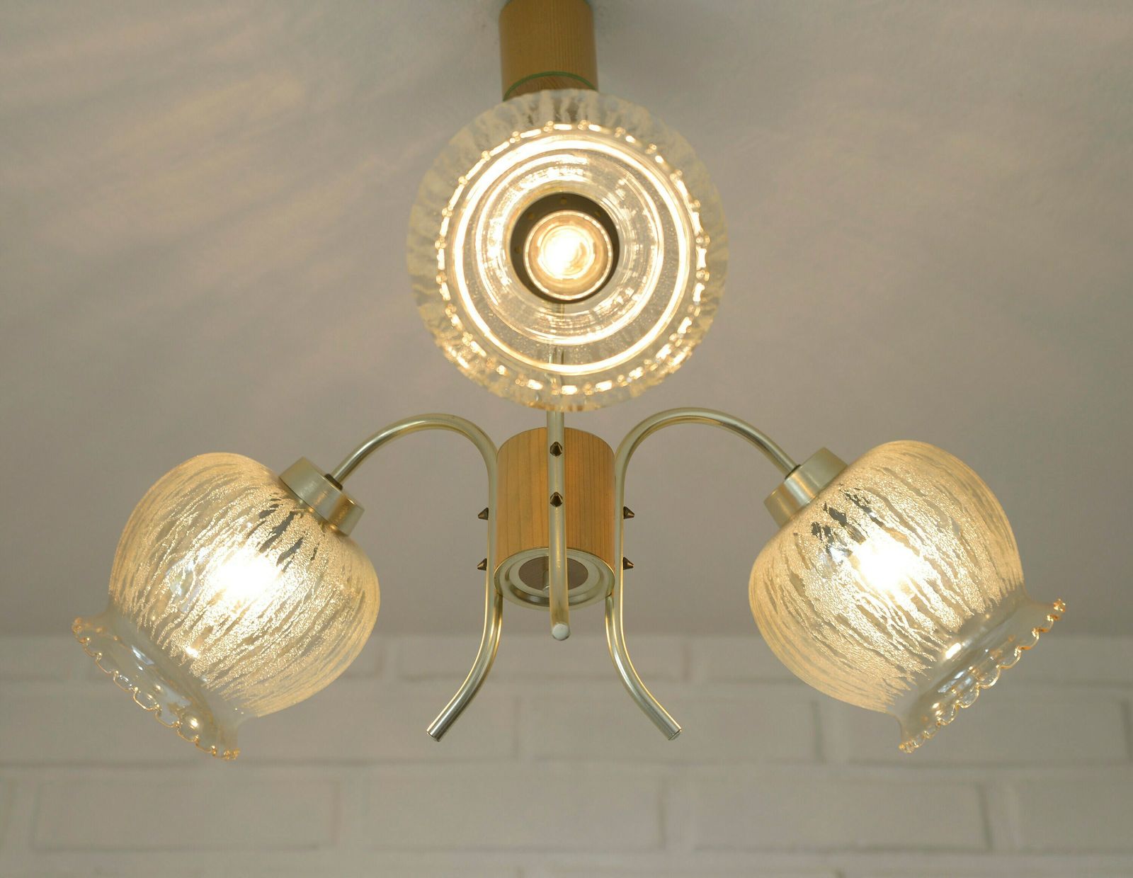Vintage Pendant Light / Hanging Lamp / Gooseneck Chandelier / Mid Century Light Fixture / Yugoslavia 1960s / Amber Glass photo buy