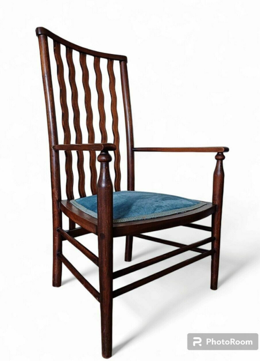 A Rare Liberty Wavy Stickback Brass Inlaid Antique Armchair photo furniture