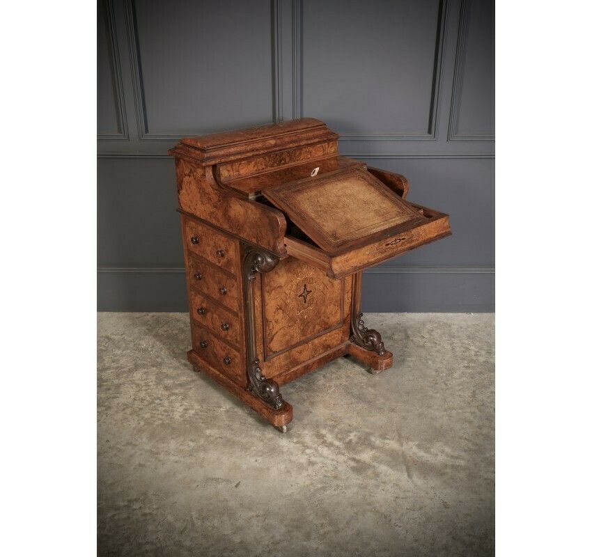 Magnificent Burr Walnut Marquetry Inlaid Davenport Desk photo vinterior