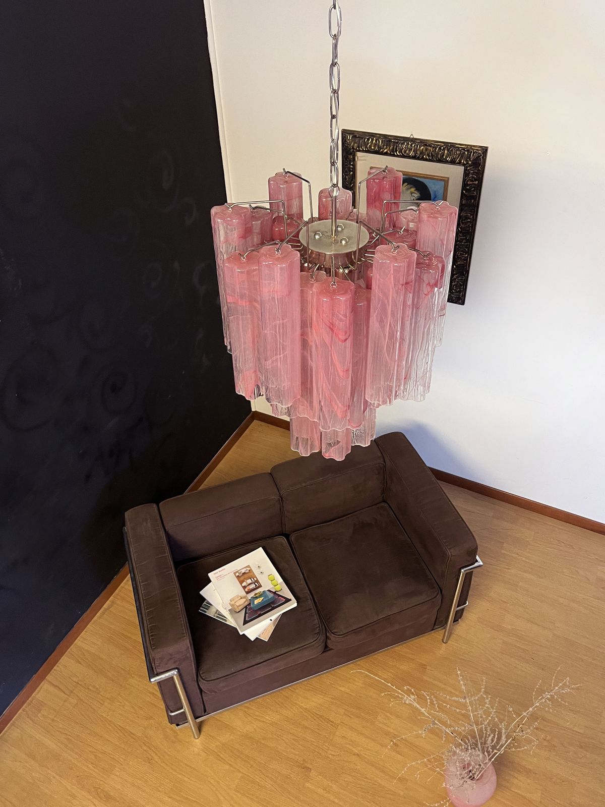 Fantastic Glass Tube Chandelier   30 Albaster Pink Glasses photo vintage