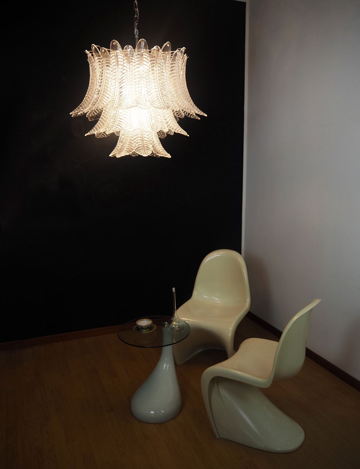 Italian Murano Three Tier  48 Transparent Felci Glass Chandelier photo Lighting