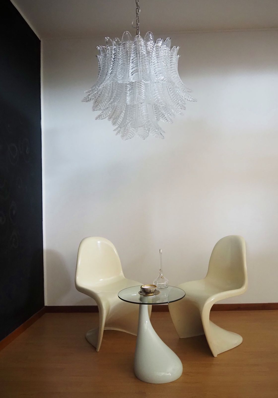 Italian Murano Three Tier  48 Transparent Felci Glass Chandelier photo vintage