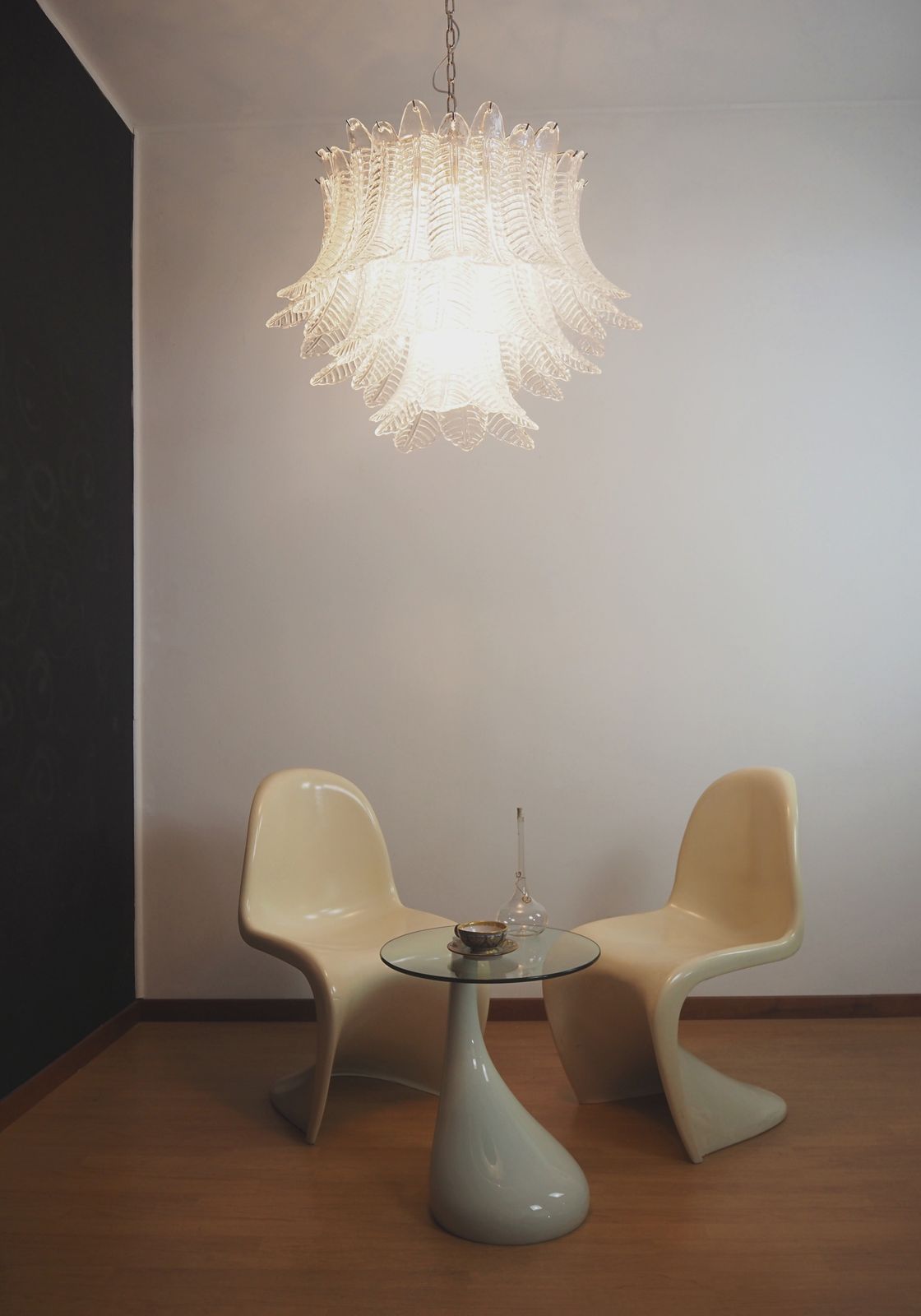 photo furniture Italian Murano Three Tier  48 Transparent Felci Glass Chandelier