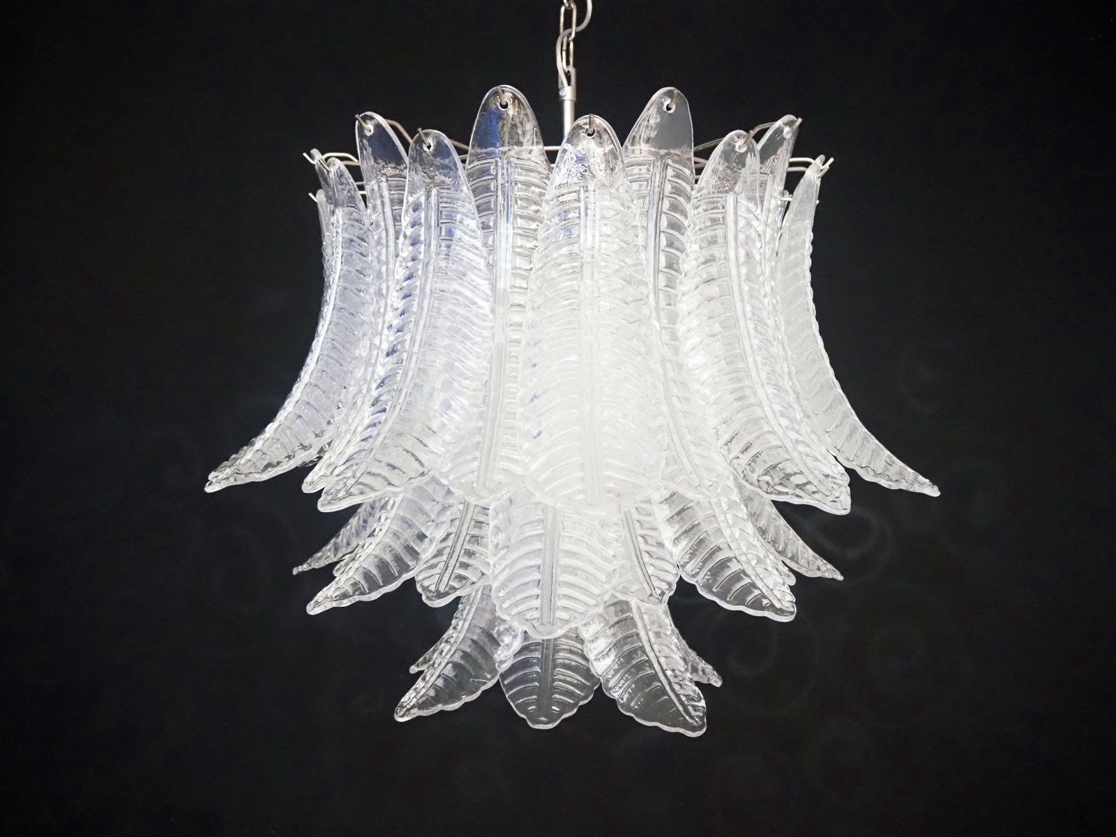 Italian Murano Three Tier  48 Transparent Felci Glass Chandelier