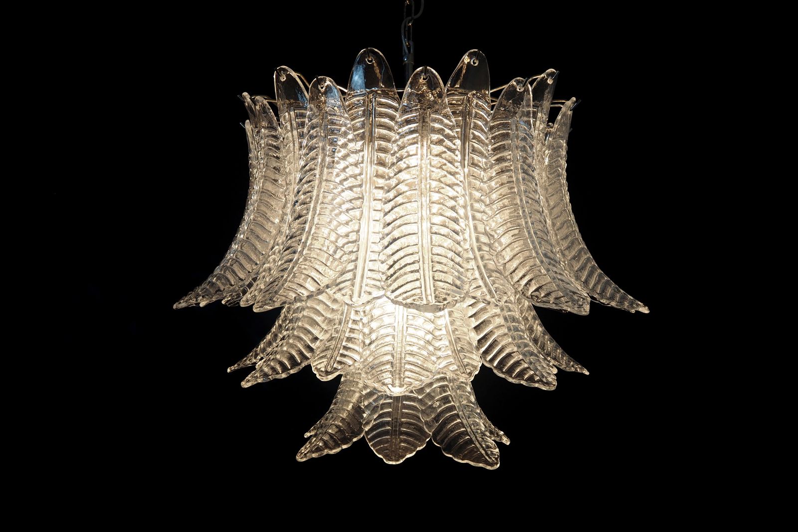 photo buy Italian Murano Three Tier  48 Transparent Felci Glass Chandelier