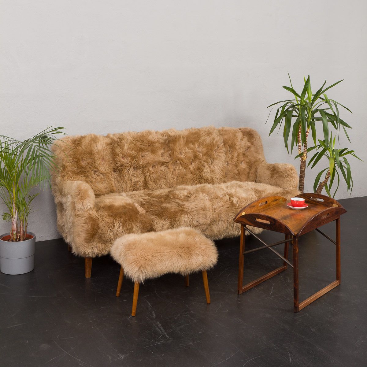 Peter Hvidt & Orla Mølgaard Nielsen, Fritz Hansen Three Seater Sofa In Long Sheepskin