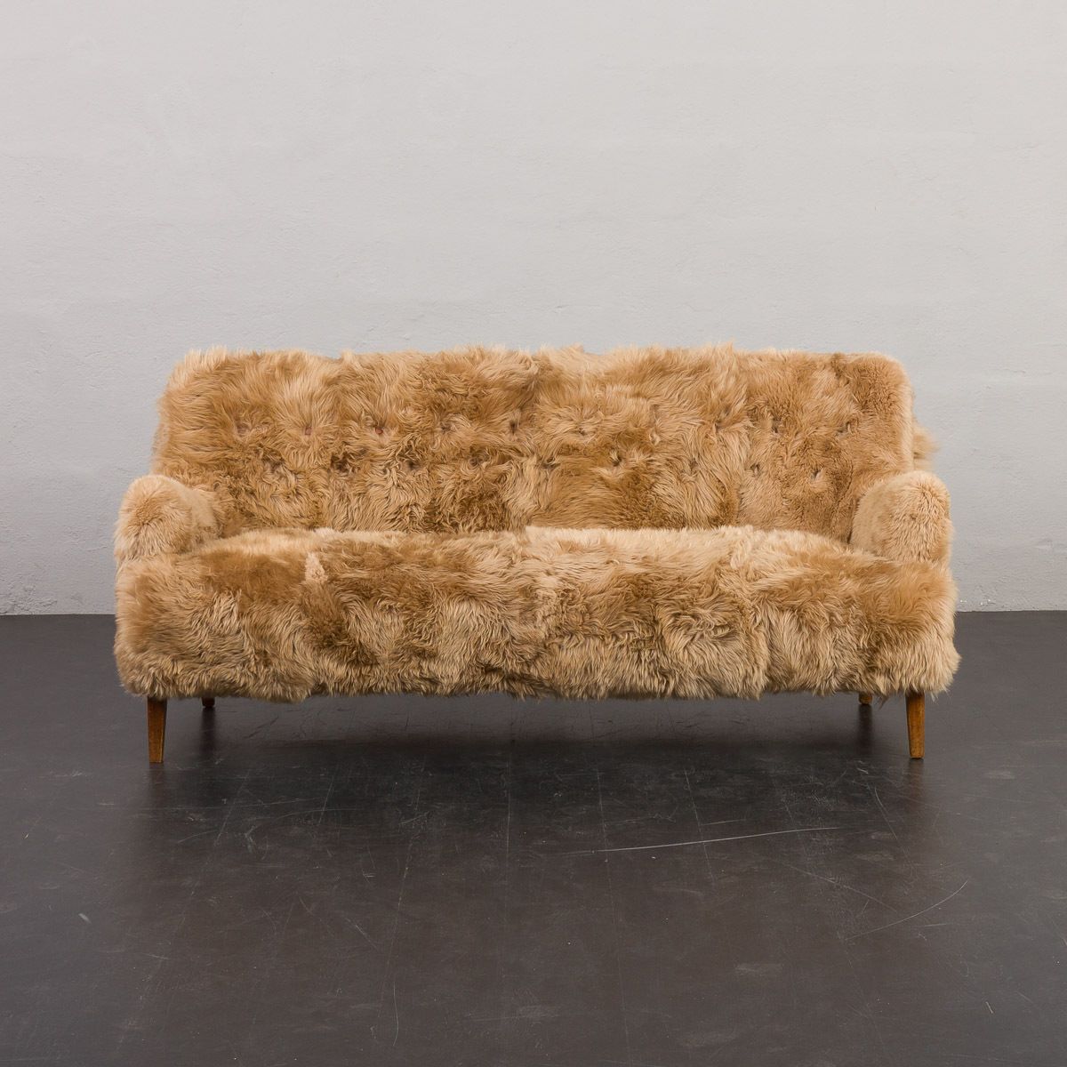 Peter Hvidt & Orla Mølgaard Nielsen, Fritz Hansen Three Seater Sofa In Long Sheepskin photo 6887.0