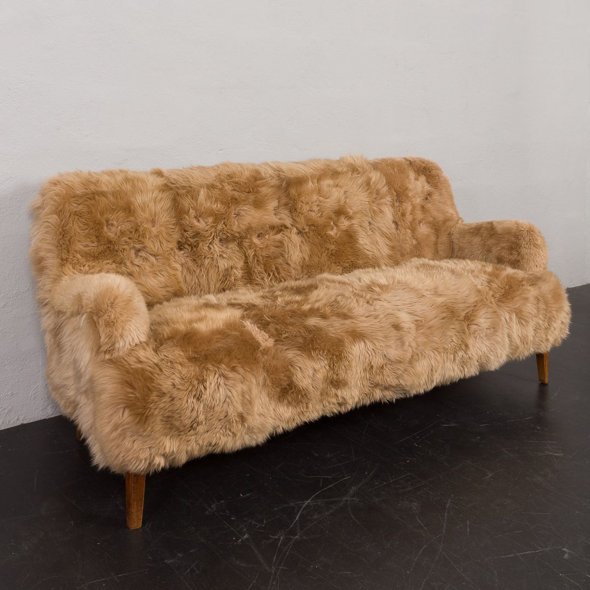 Furniture Peter Hvidt & Orla Mølgaard Nielsen, Fritz Hansen Three Seater Sofa In Long Sheepskin photo