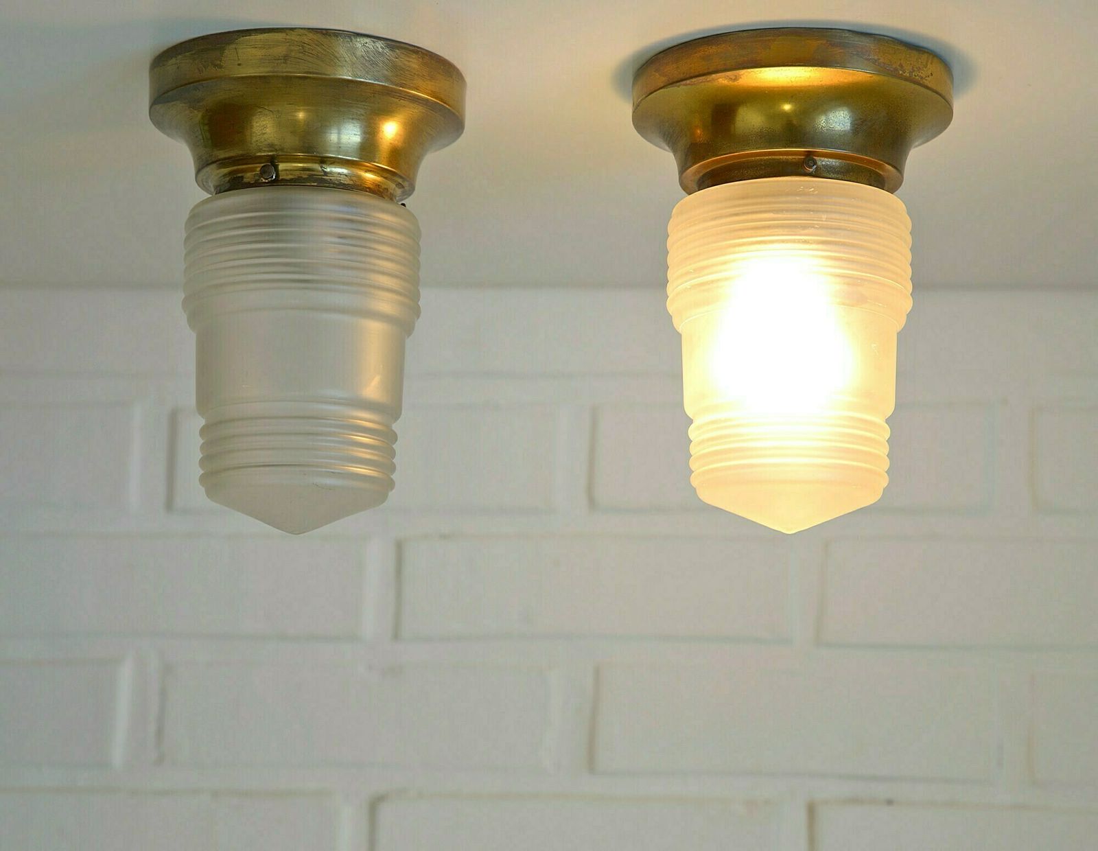 Original Art Deco / Brass Sconces / Pair Of Light Fixtures / Ceiling Light / Antique From 1920's Or 1930's