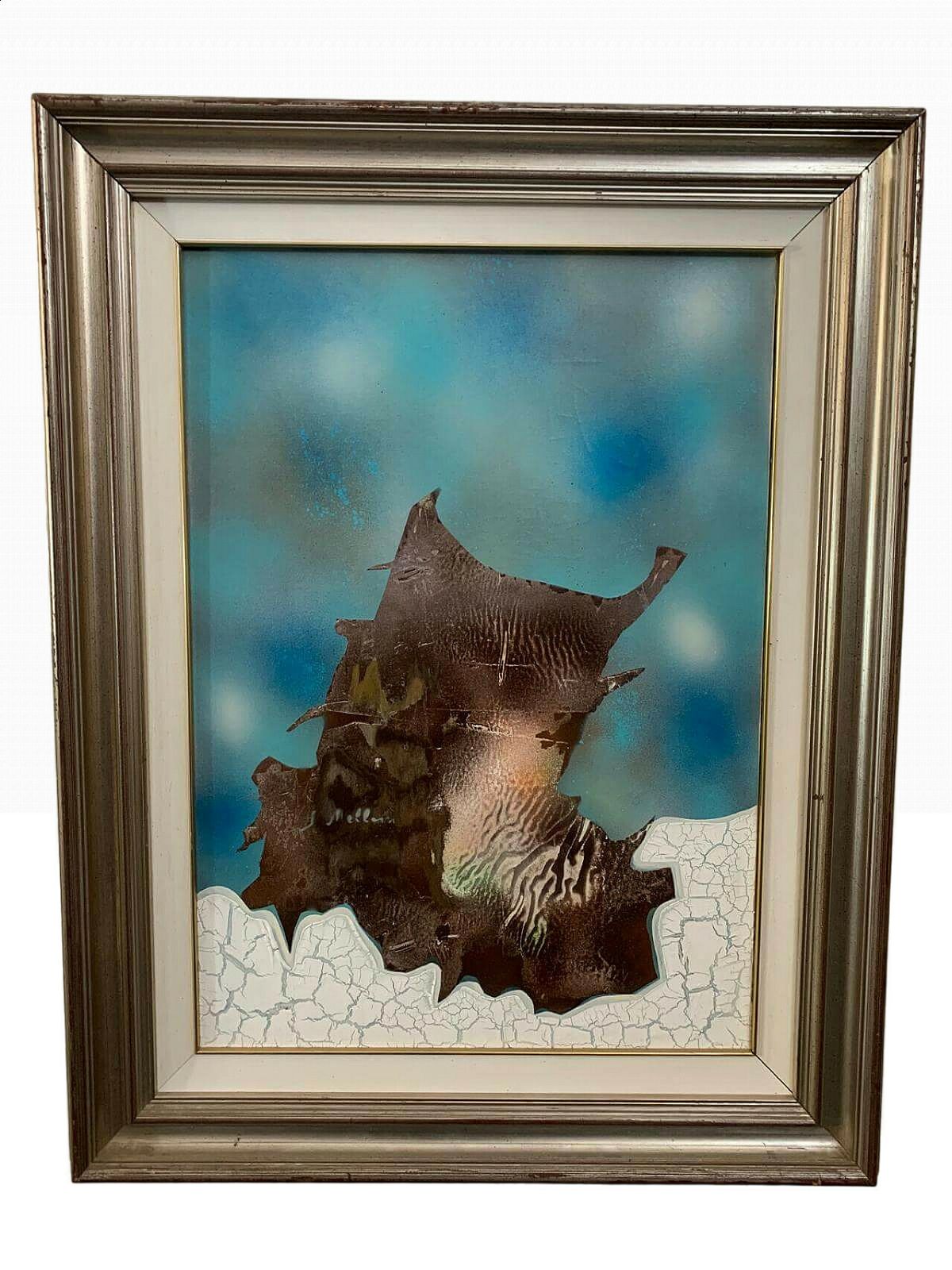 Sergio Melloni, Abstract Composition, Mixed Media Painting On Canvas, 1981