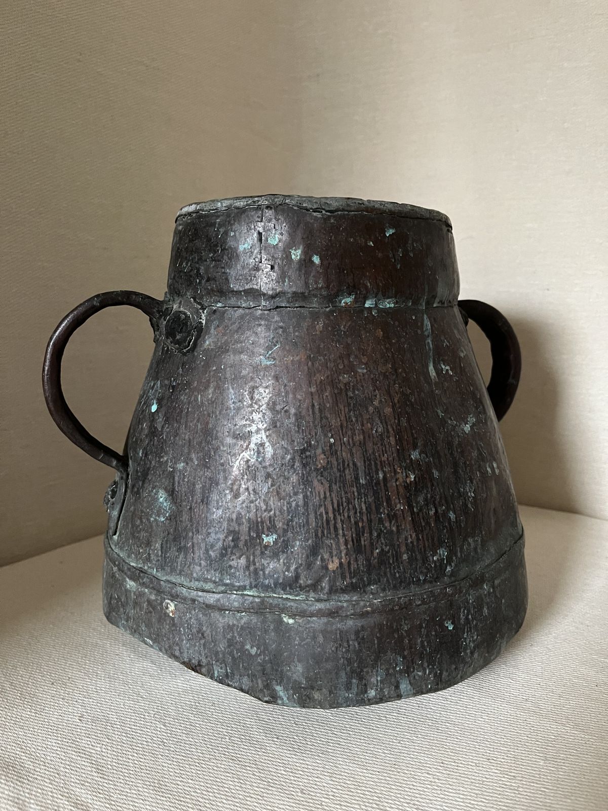 photo for sale Wonderfully Aged Large Antique Copper Cauldron Of French Origin
