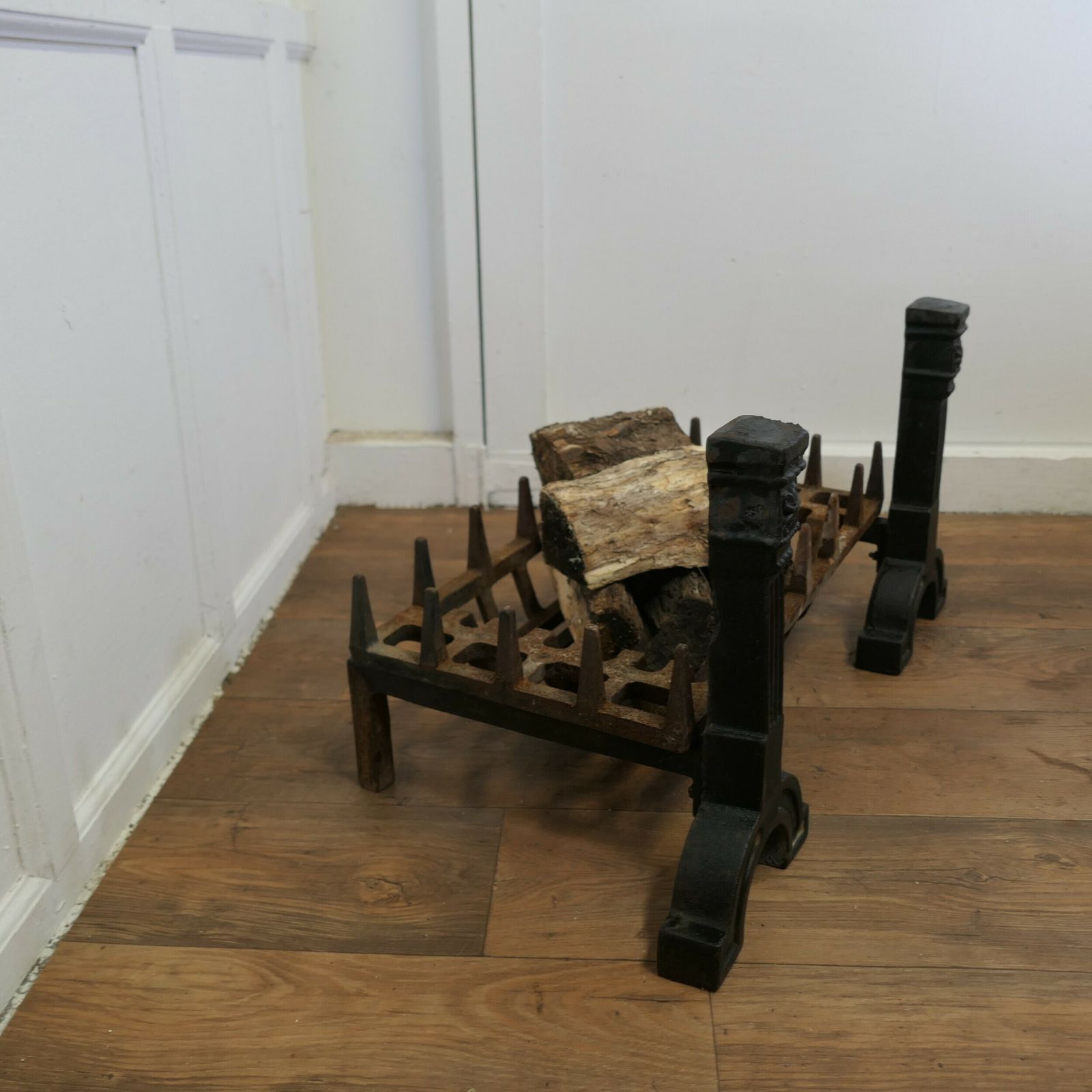 Large 19th Century Inglenook Fire Grate On Andirons photo for sale