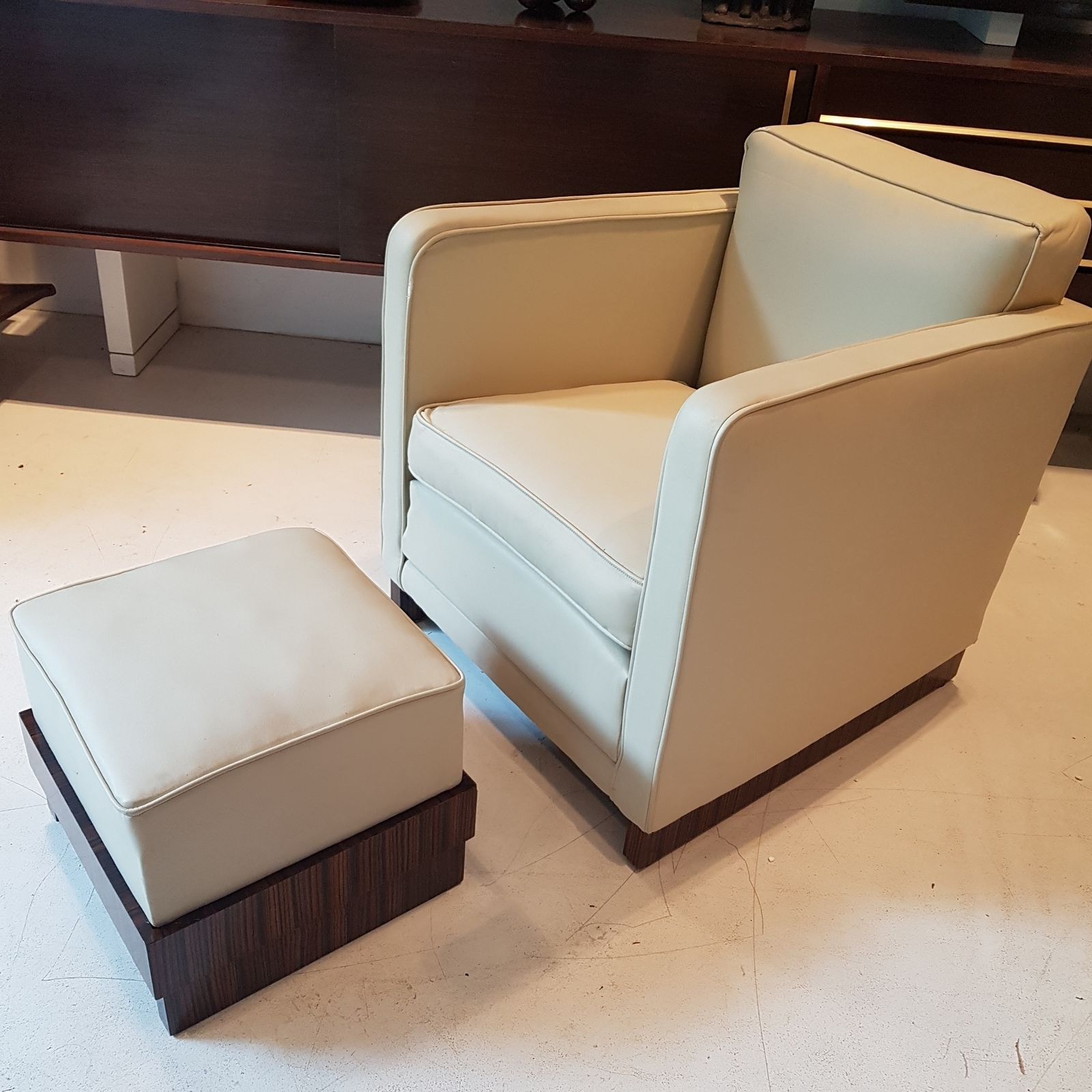 French Art Deco Chair And Footstool In Macassar Ebony. photo furniture