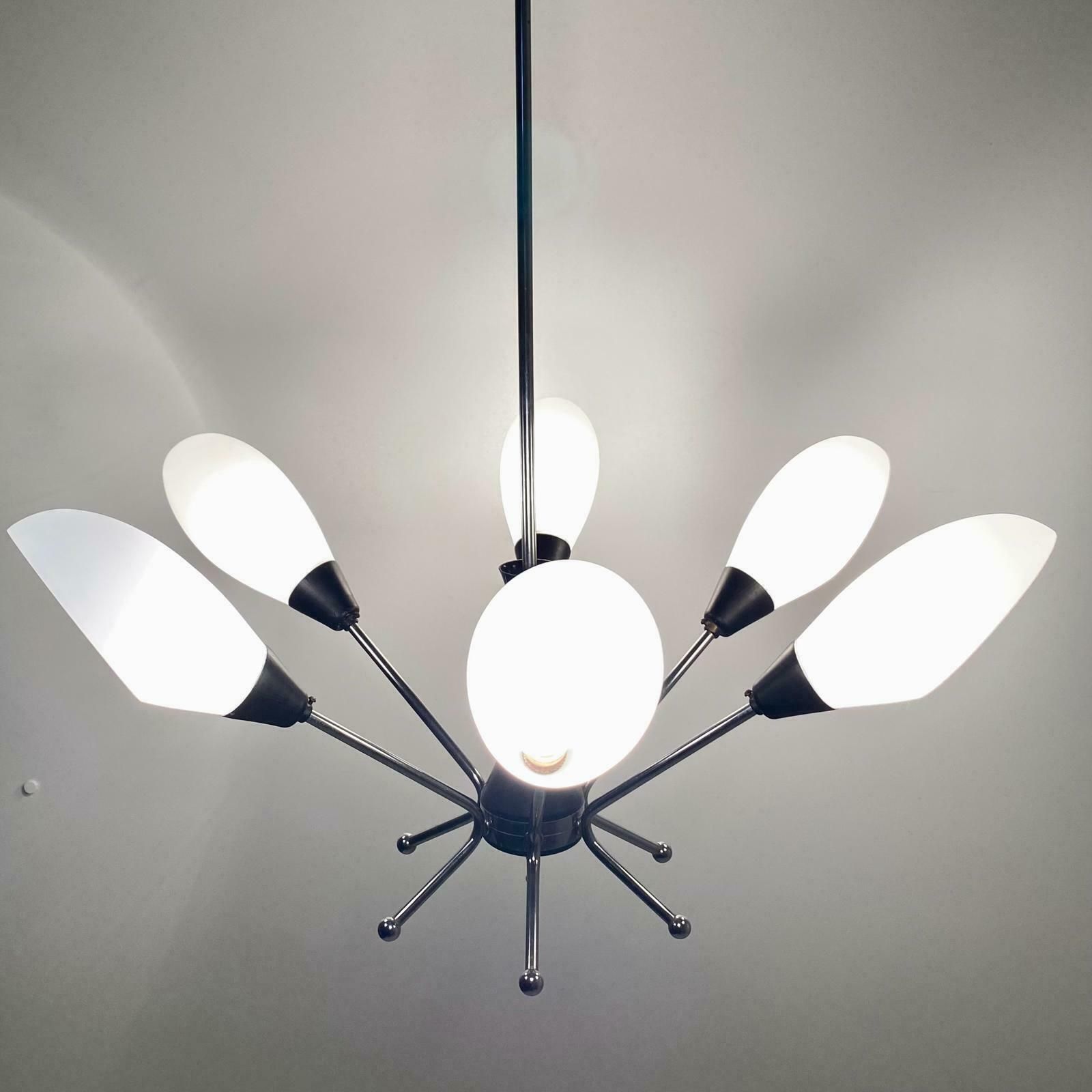 Midcentury Modern Sputnik Chandelier, Stilnovo Italy 1960 photo furniture