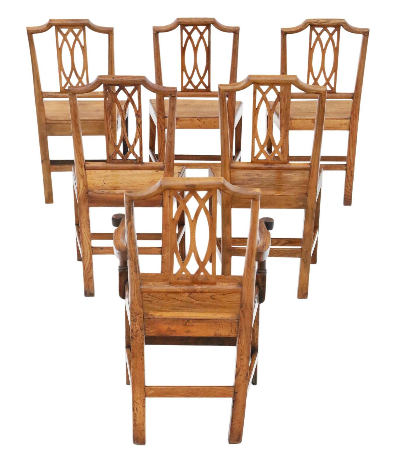 19th Century Elm Kitchen Dining Chairs: Set Of 6 (5+1), Antique Quality photo furniture
