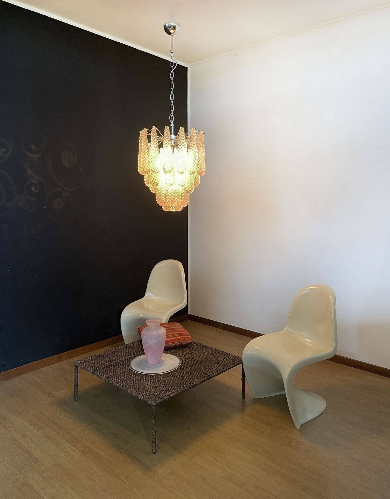 Italian Vintage Murano Chandelier 41 Pink Glass Petals Drop photo vintage