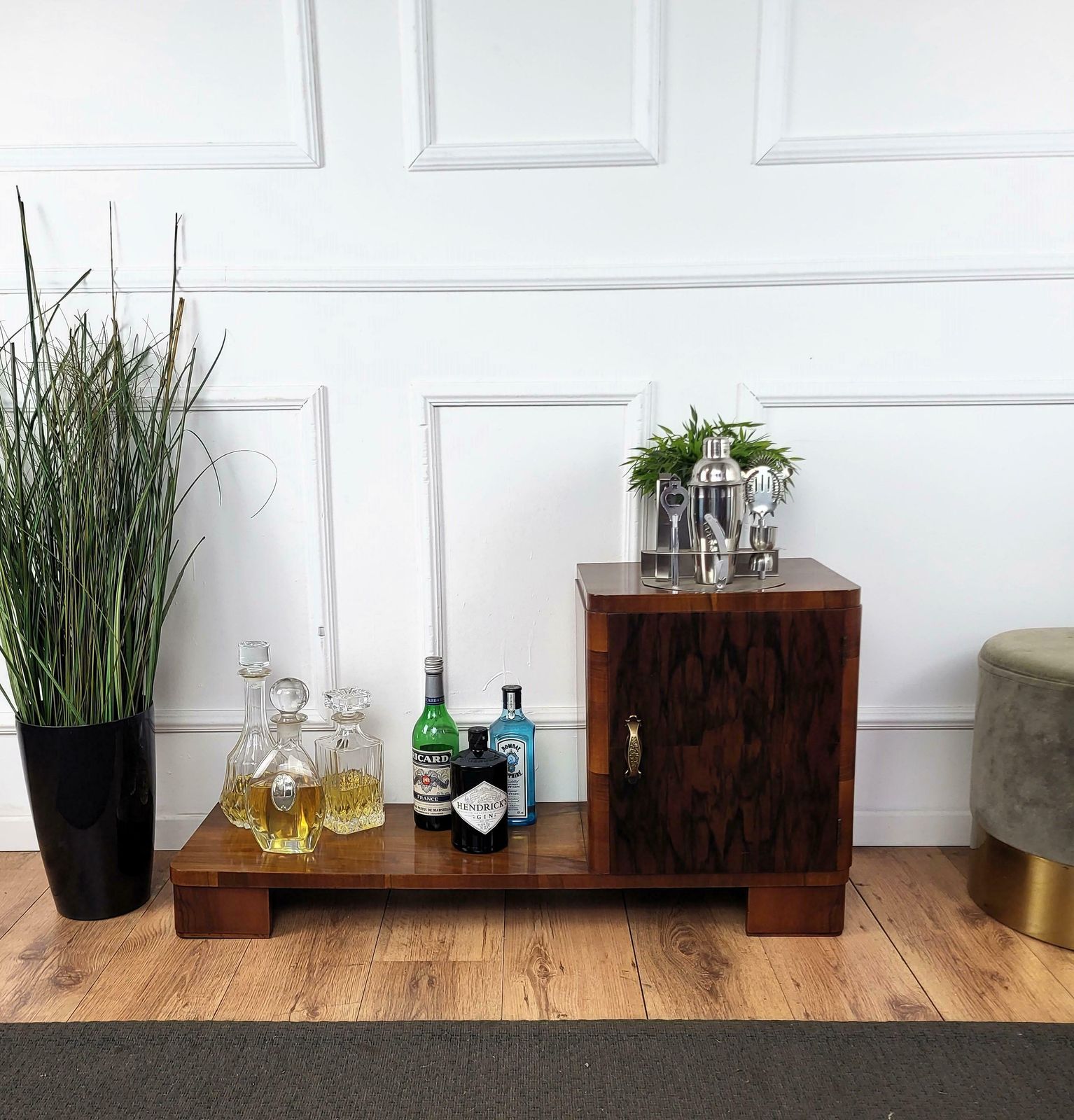 Italian 1940s Art Deco Midcentury Walnut Burl Dry Bar Cabinet photo furniture