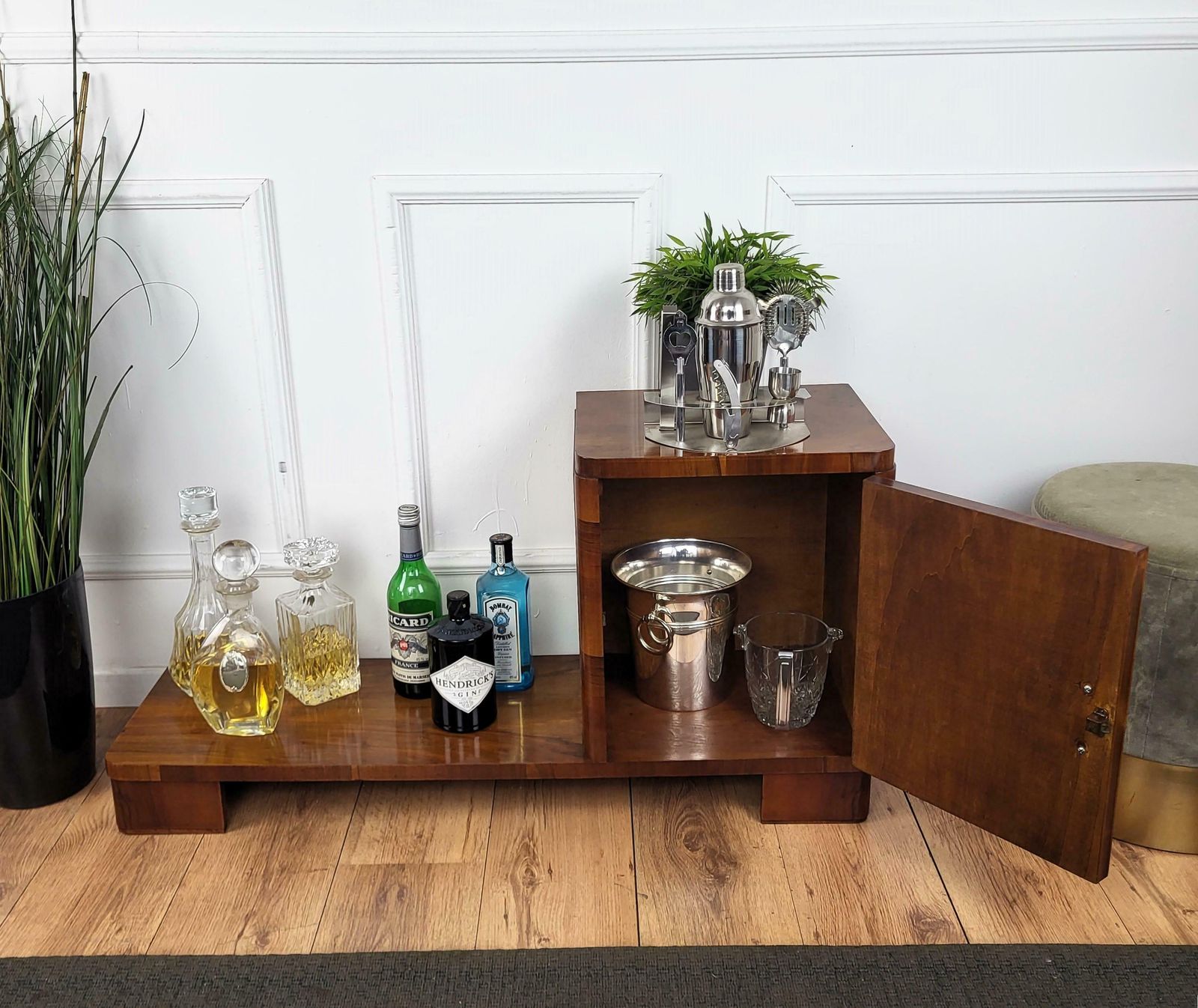 Italian 1940s Art Deco Midcentury Walnut Burl Dry Bar Cabinet photo Furniture