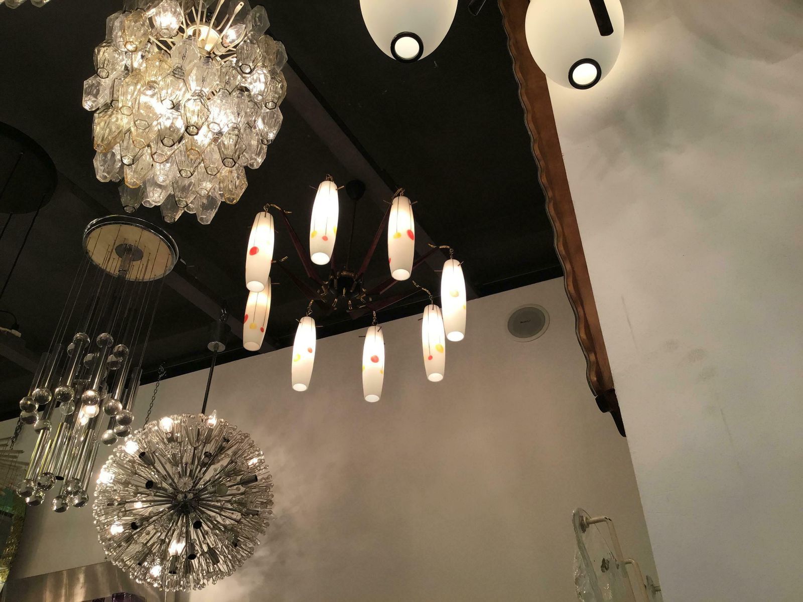 Stilnovo Chandelier Brass Wood Opaline Glass 1955 Italy photo Lighting