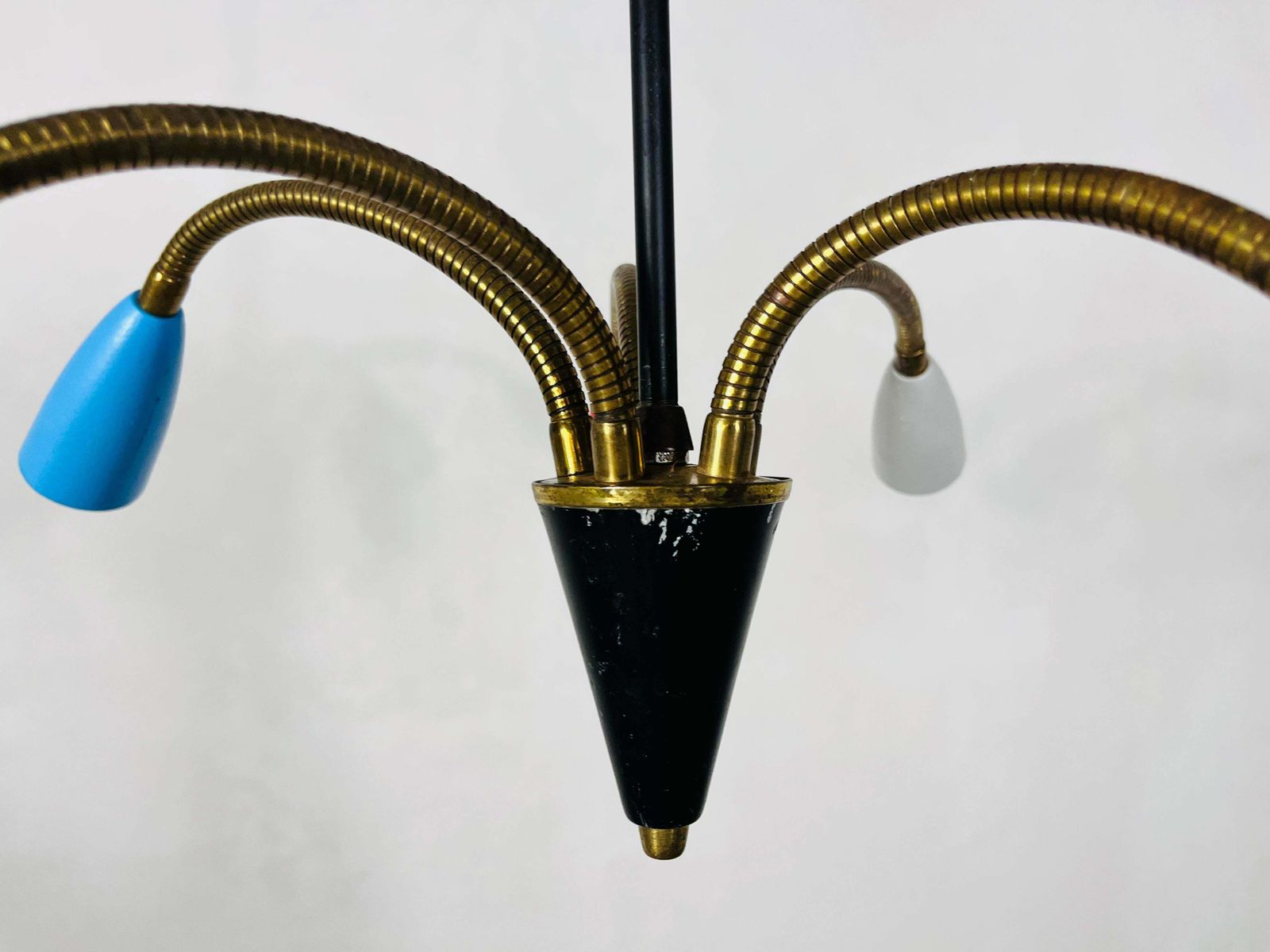 Colorful Mid Century Brass 5 Arm Sputnik Chandelier, 1950s photo buy
