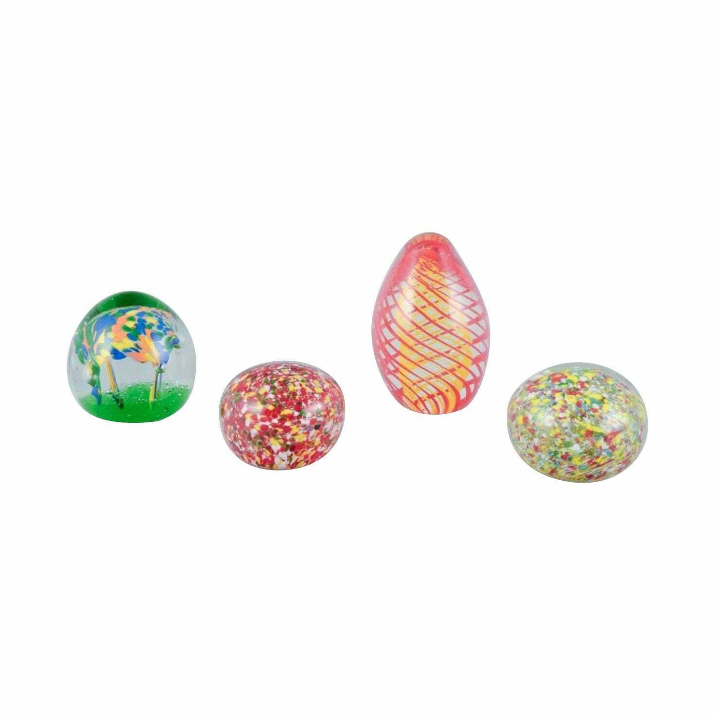 Scandinavian Glass Artist. Set Of Four Paperweights In Art Glass.