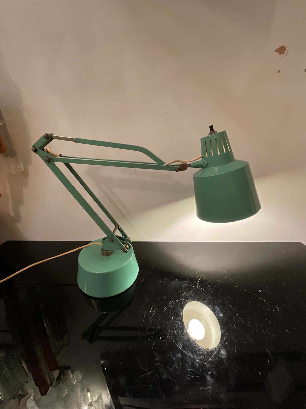 Stilux   1950s Industrial Table Lamp   Green Enameled Metal photo for sale