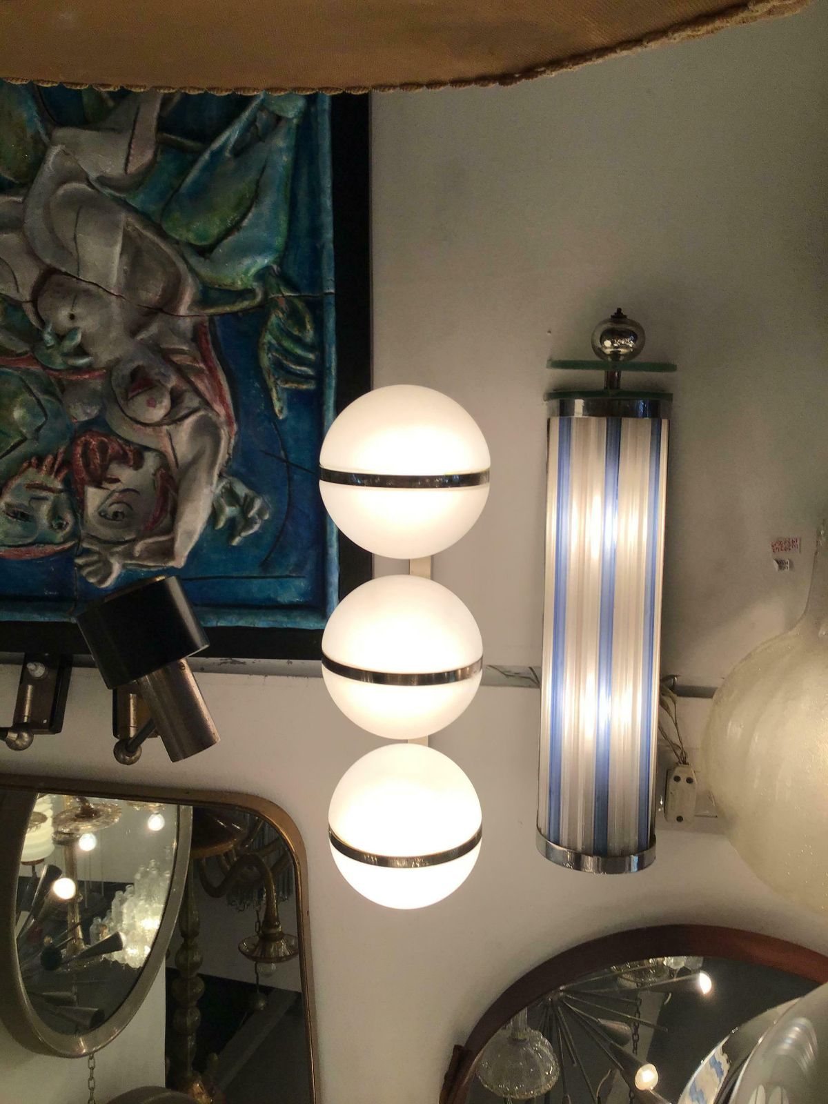 Stilnovo Sconces Metal Crome Opaline Glass 1955 Italy photo for sale