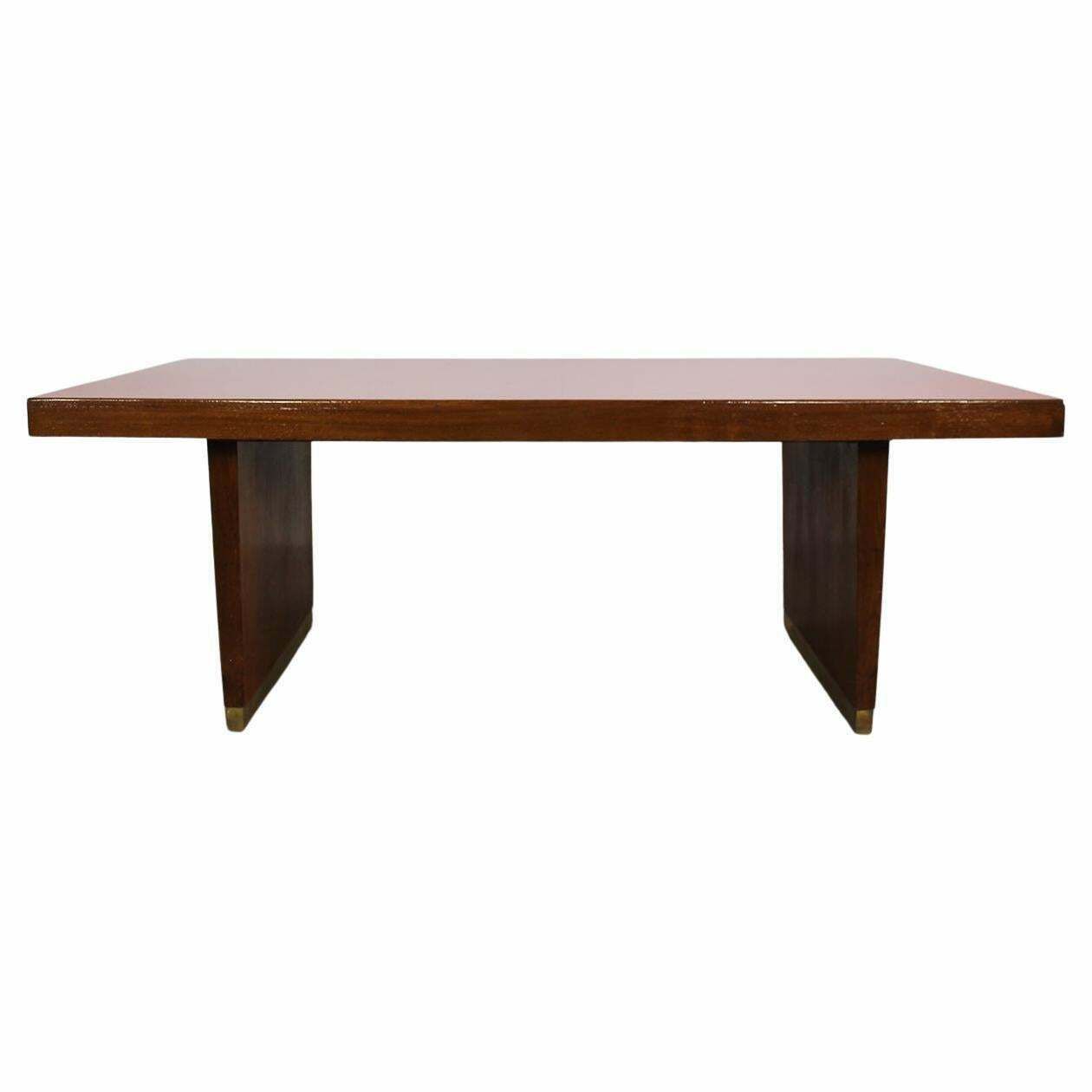 Gio Ponti Table In Oak Brass And Red Laminate Italian Manifacture 1950s