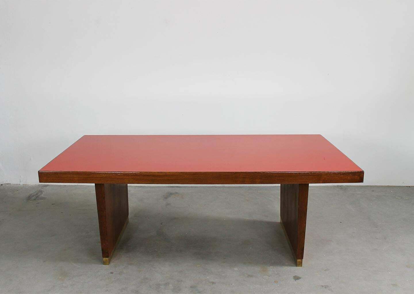 Gio Ponti Table In Oak Brass And Red Laminate Italian Manifacture 1950s photo 5227.0