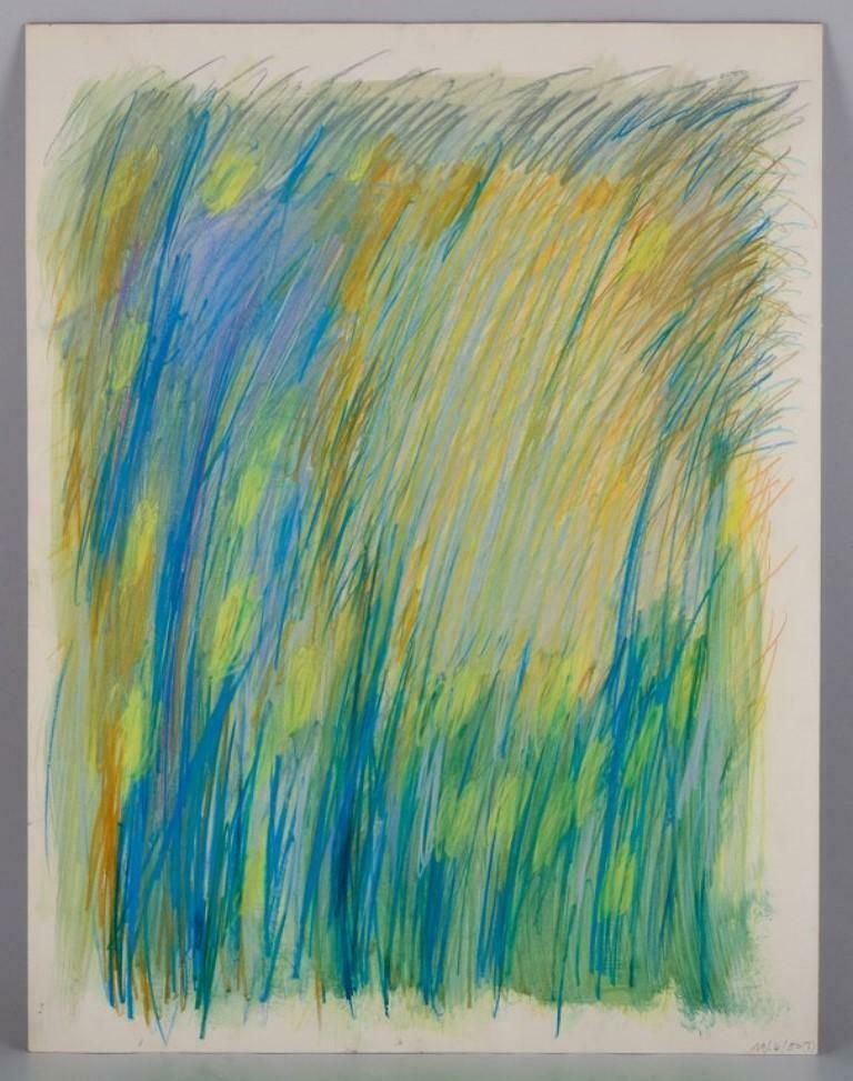 Monique Beucher. French Artist. Mixed Media On Paper. Abstract Composition 1980 photo vintage