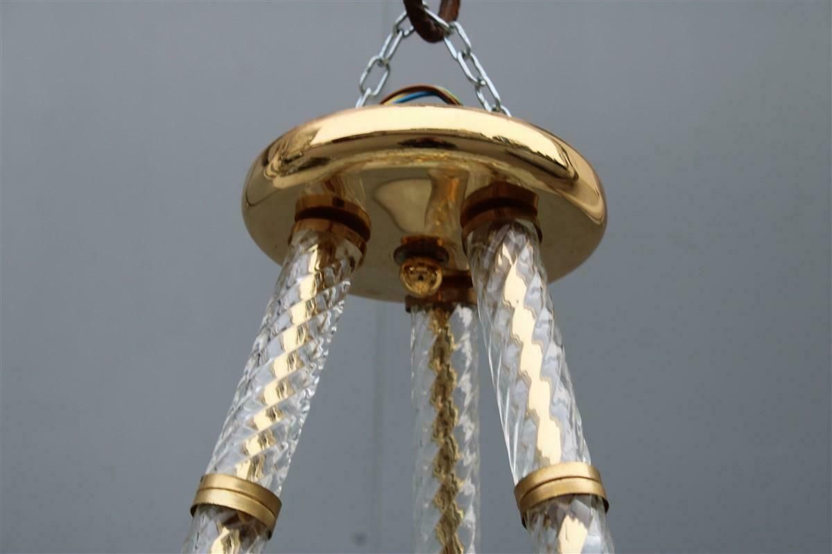 2933.0 Round Italian Flowered Chandelier From The 70s In Murano Glass. Brass Parts With Golden Plate photo