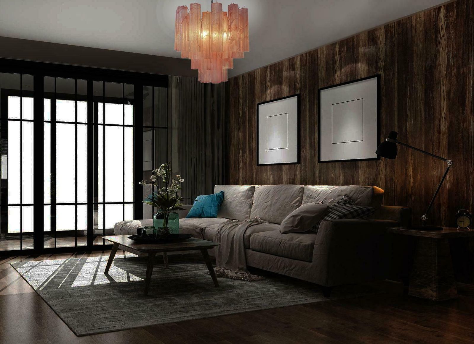 photo for sale Trio Murano Glass Tronchi Chandeliers, Pink Alabaster