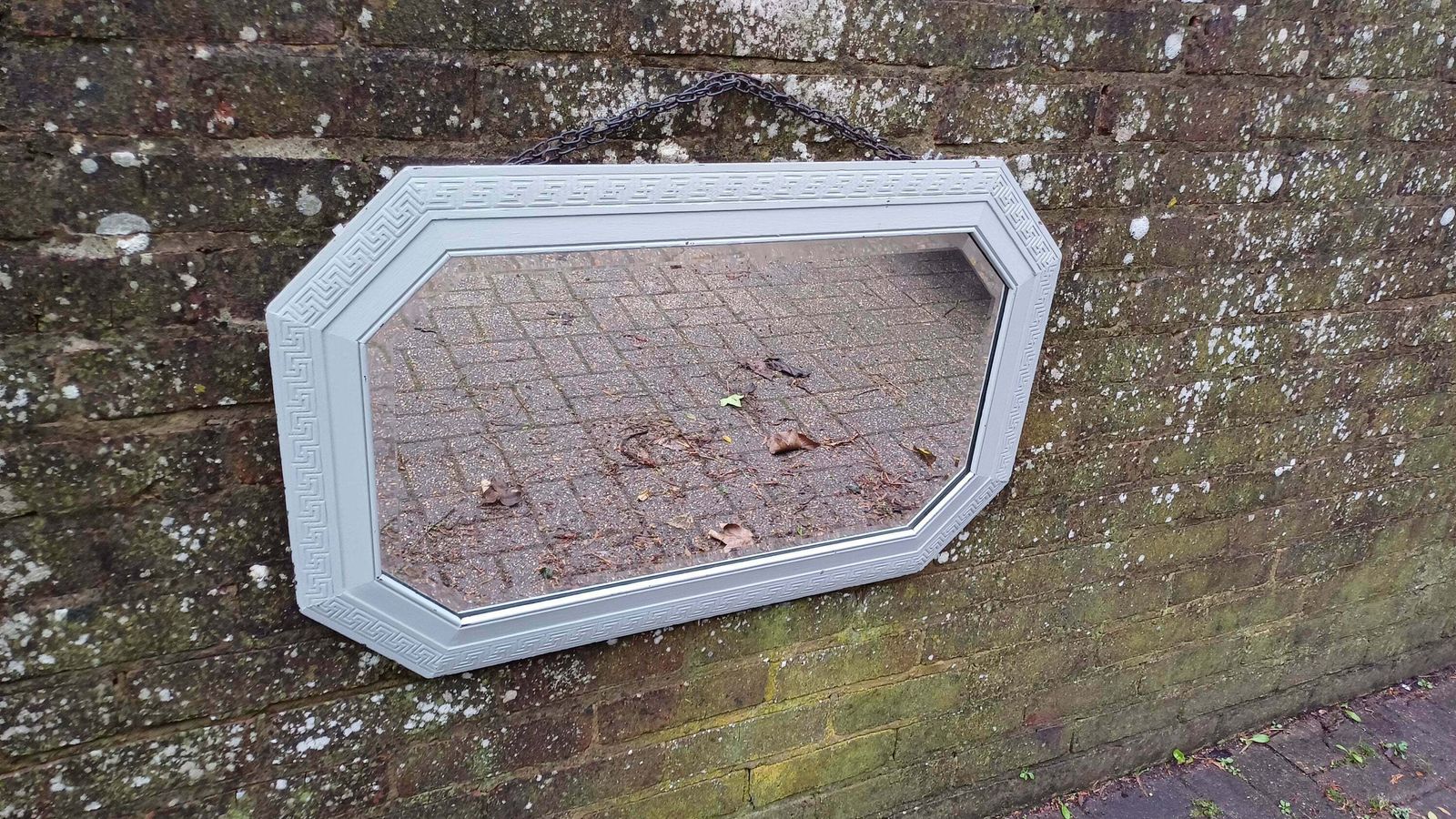 Bespoke Upcycled Large Light Green Painted Hexagonal Quality Oak Mirror. 1930s. Bevelled Glass. photo furniture