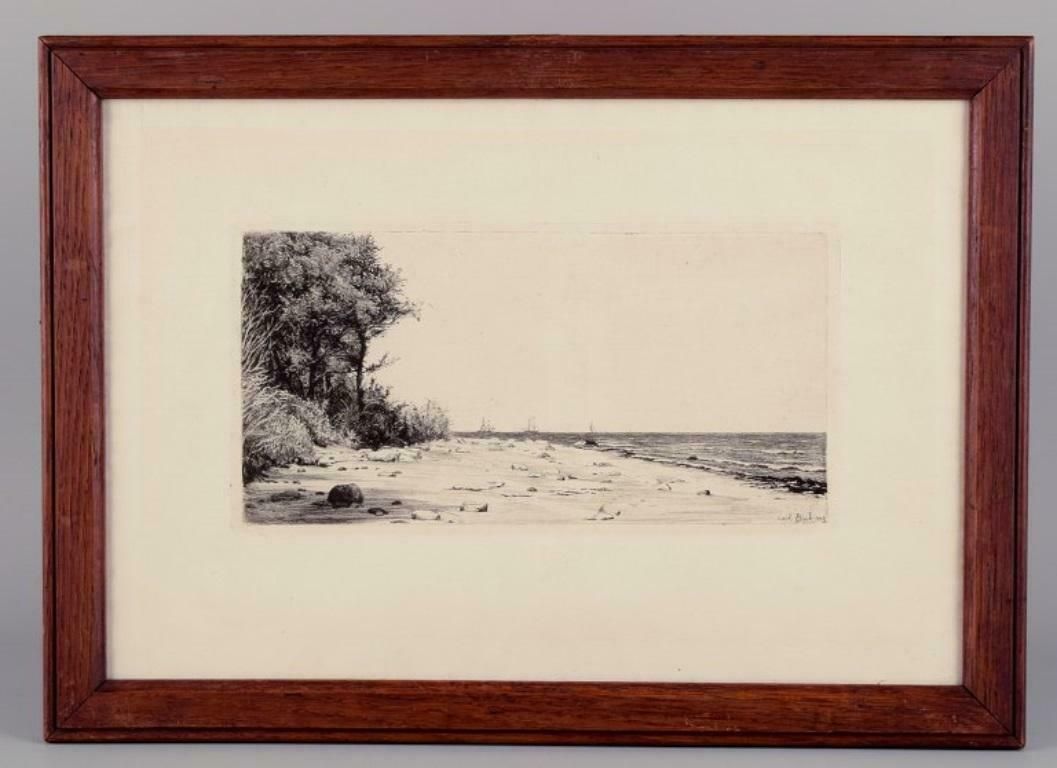 Carl Bloch (1834–1890). Etching On Paper. Danish Coastal Scene. photo furniture