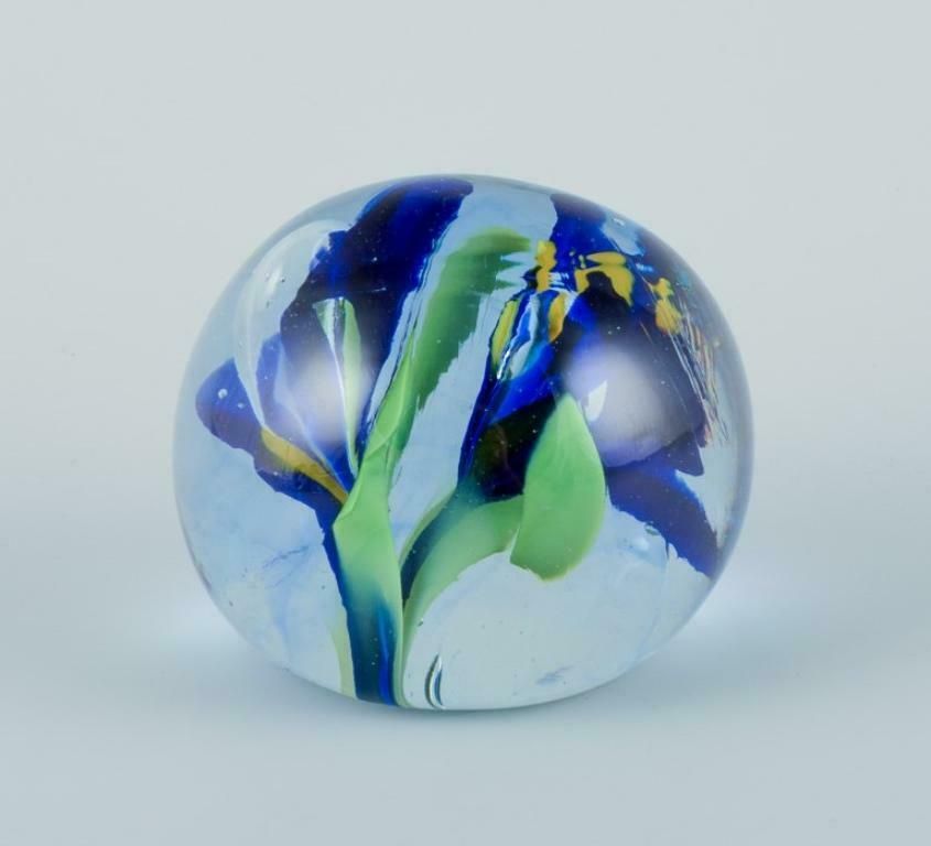 Scandinavian Glass Artist. Set Of Three Paperweights In Art Glass. Flower Motifs photo Home Decor