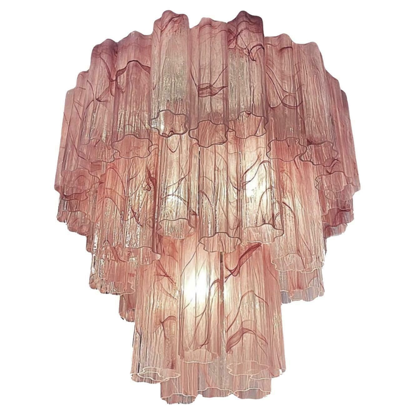 Pair Murano Glass Chandeliers, Pink Alabaster photo vinterior