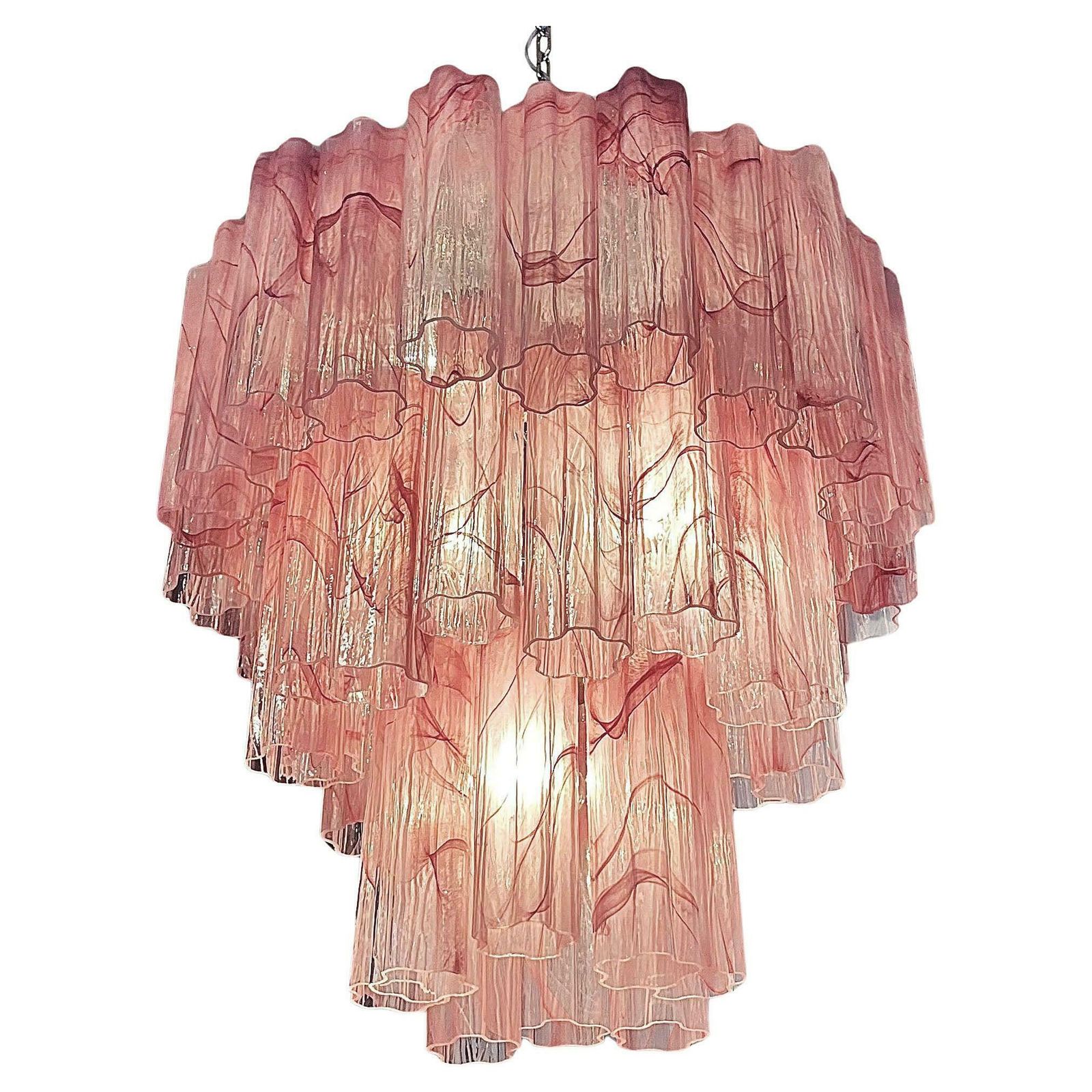 Pair Murano Glass Chandeliers, Pink Alabaster photo vintage
