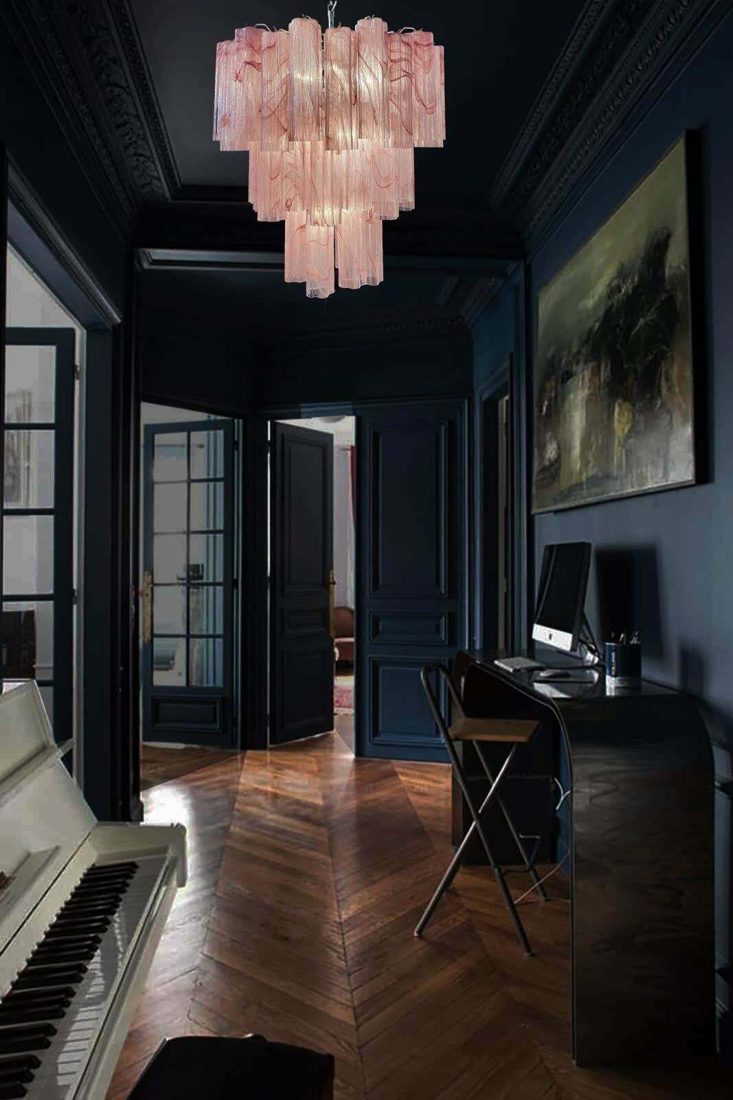 photo buy Pair Murano Glass Chandeliers, Pink Alabaster