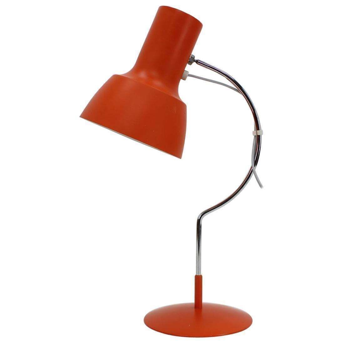 1960s Pair Of Josef Hurka Orange Red Desk Lamps, Czechoslovakia