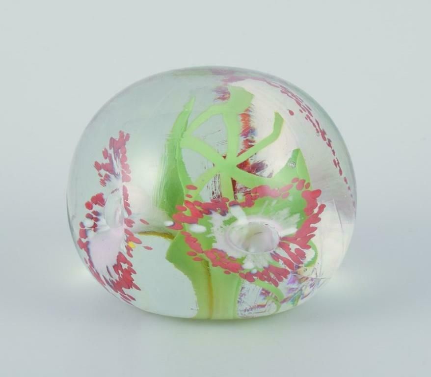 Scandinavian Glass Artist. Three Paperweights In Art Glass. Flower Motifs. photo furniture
