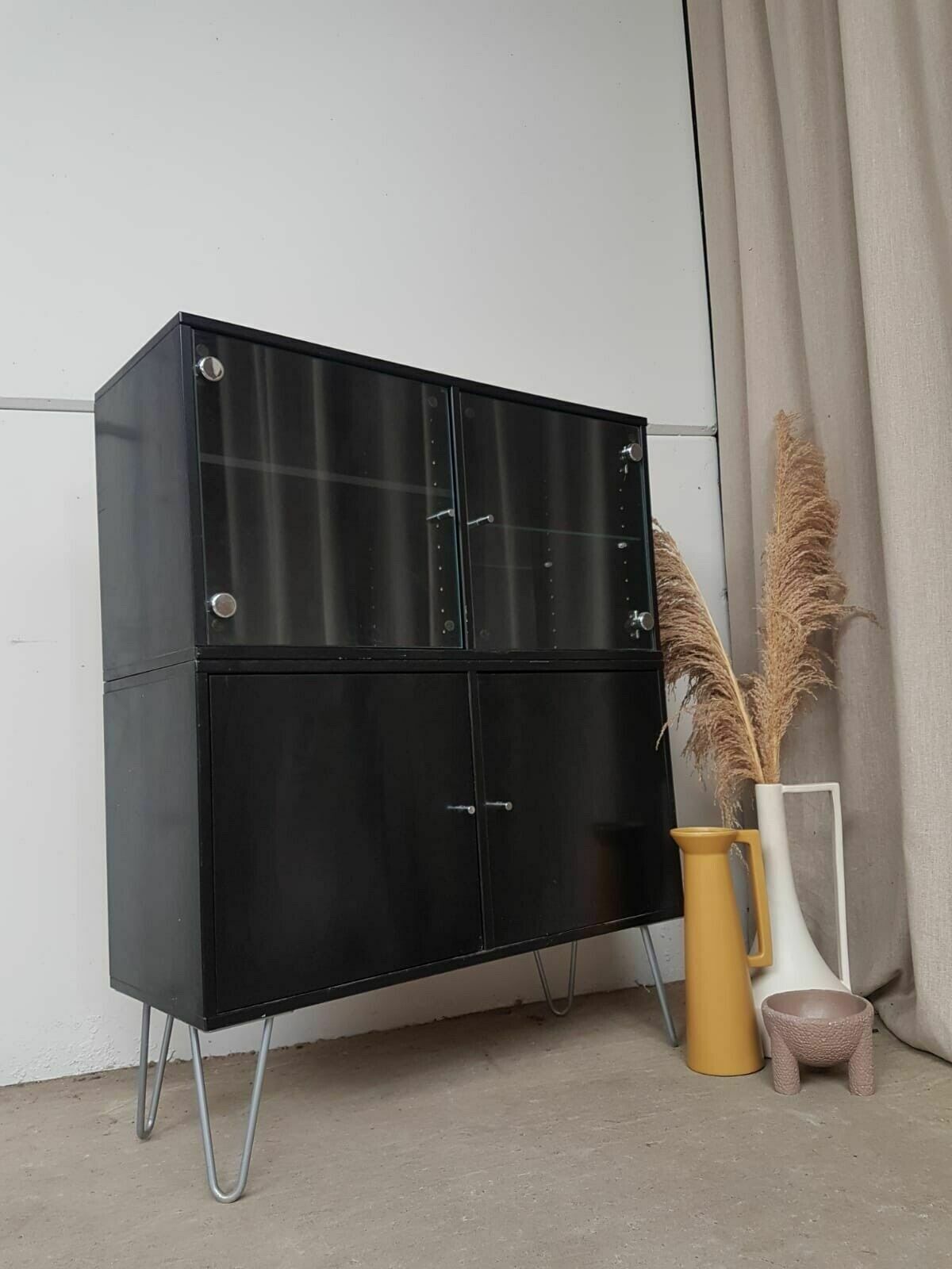 Vtg Late Mid Century Danish Denka Cabinet Set 2 Wall Storage Media Unit photo furniture