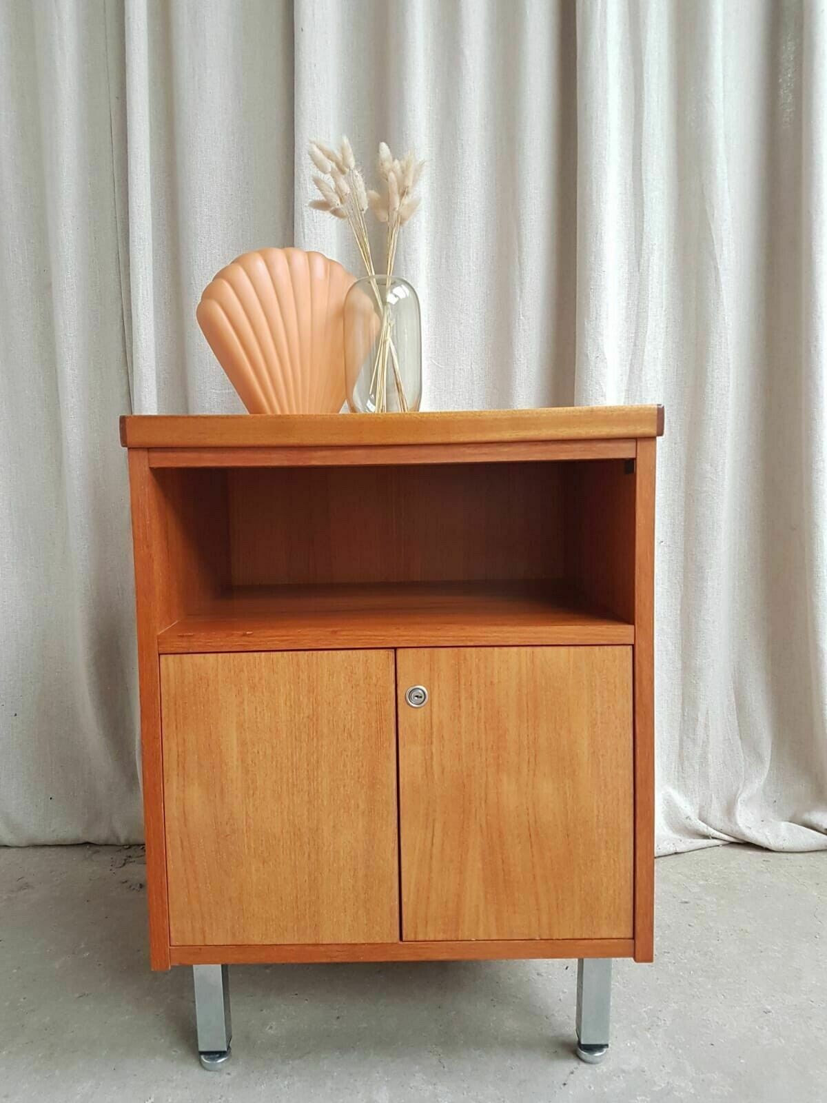 Vtg Mid Century Teak Side Bedside Media Office Cabinet Cupboard Retro photo for sale